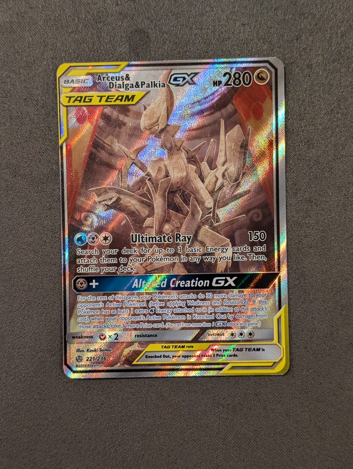 Pokémon TCG Arceus & Dialga & Palkia GX TAG TEAM Secret Rare Full Art 221/236