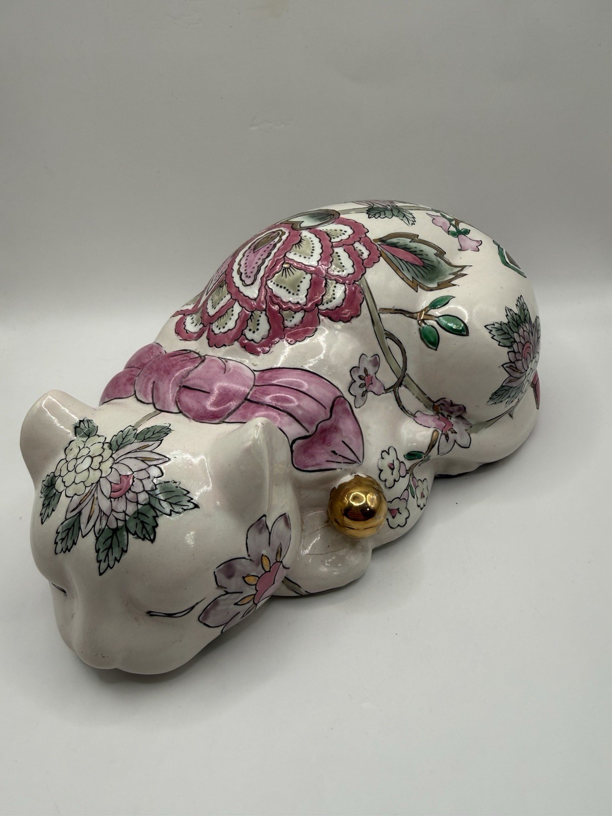 Vintage JCPenney Classic Traditions Floral Ceramic Sleeping Cat Figurine