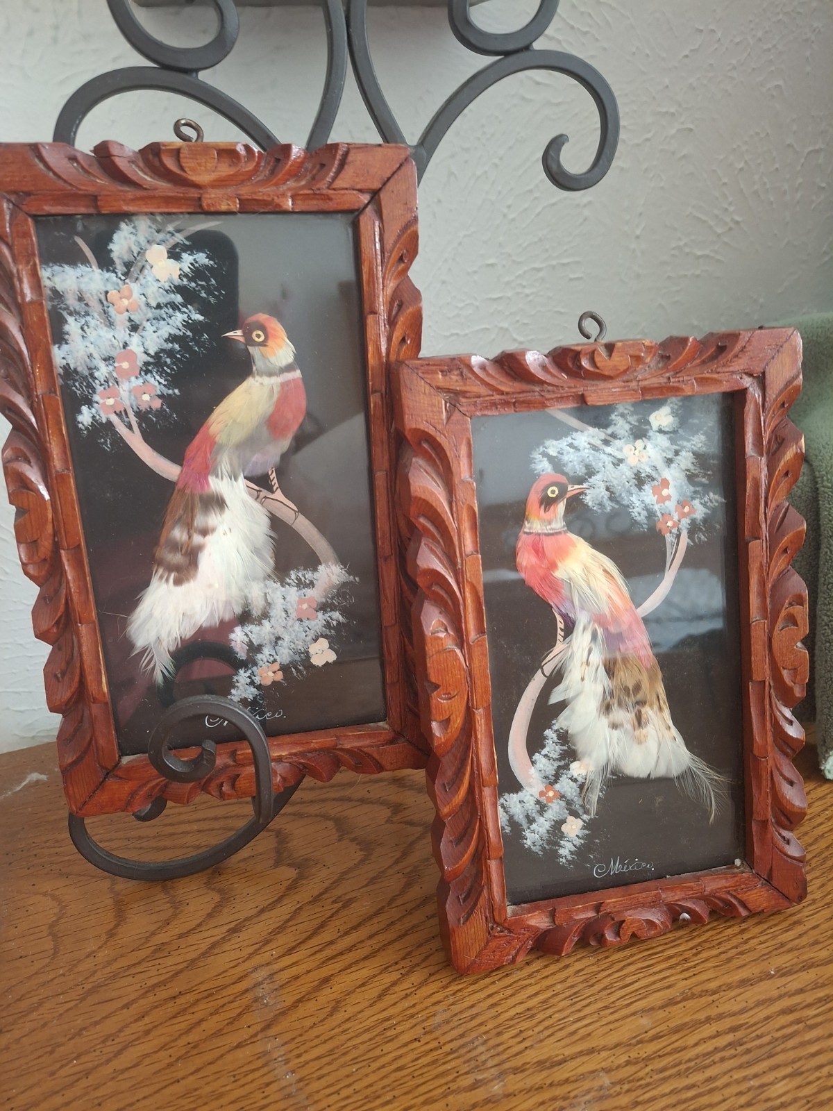 VTG MCM Mexican Featherart from Mexico set of 2