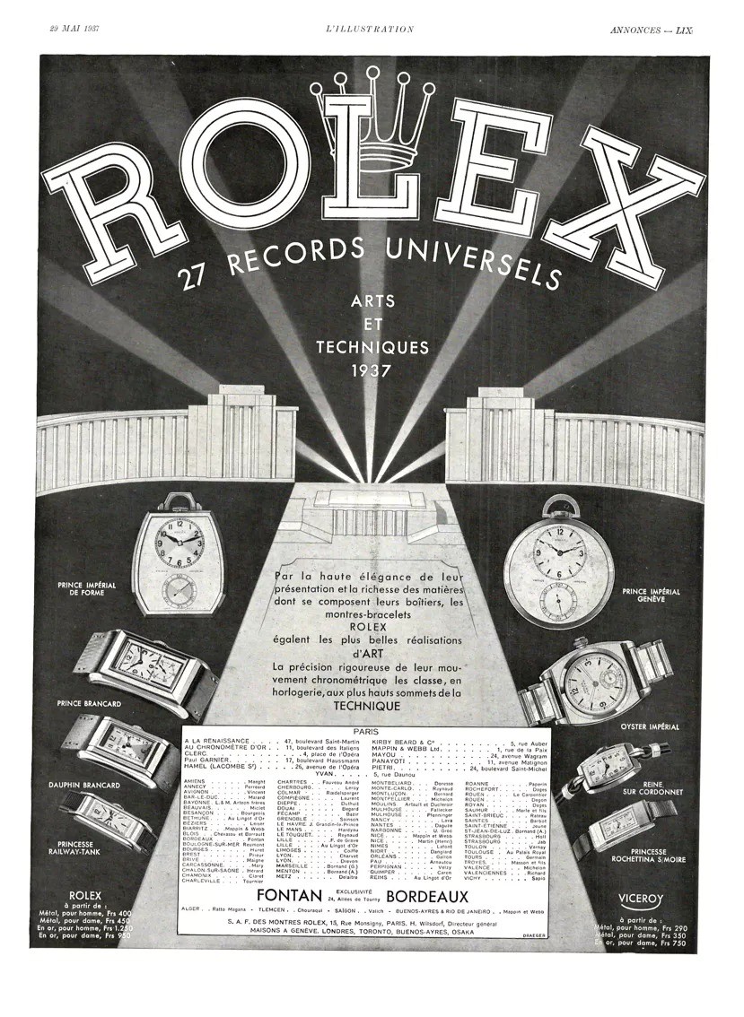 Vintage 1937 Rolex Watch Advertisement Art Deco Style Photo Reprint Vintage 1937 Rolex Watch Advertisement Art Deco Style Photo Reprint