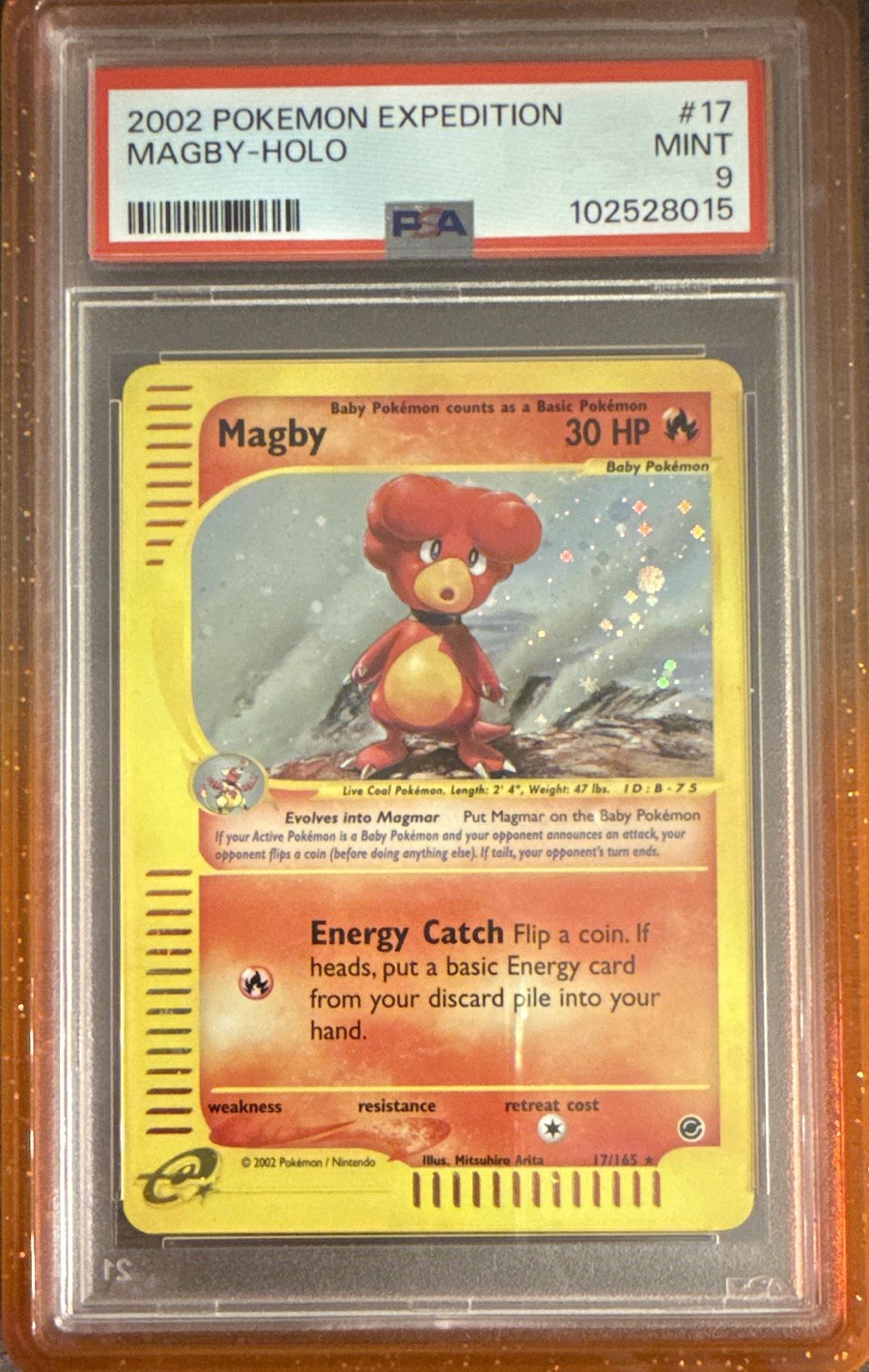 Pokémon 2002 Expedition Magby Holo #17 PSA 9