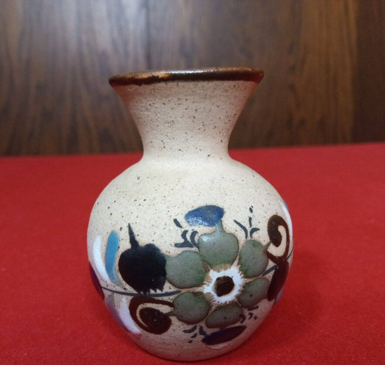 Small Sandstone Stoneware Pottery Vase Signed Glazed Inside 3\