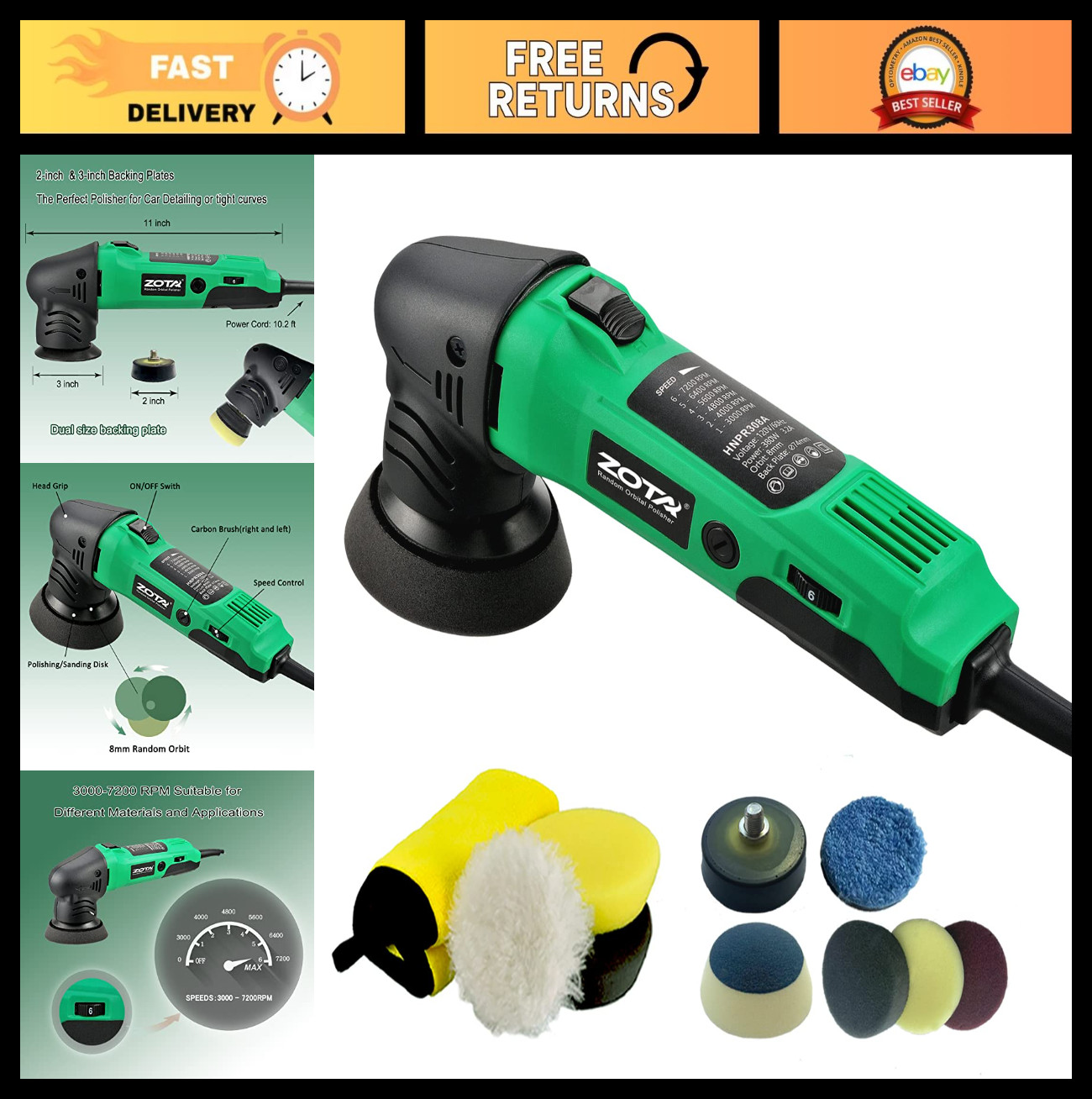 ZOTA Mini Polisher, 2-inch/ 3inch Car Buffer Polisher with 8mm Random Orbital,Ca ZOTA Mini Polisher, 2-inch/ 3inch Car Buffer Polisher with 8mm Random Orbital,Ca