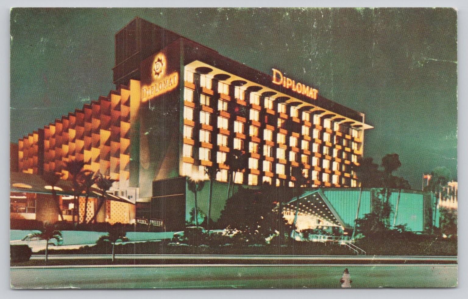 Vintage DIPLOMAT Hotel Hollywood-by-the-Sea Florida Night View Postcard c. 1970s Vintage DIPLOMAT Hotel Hollywood-by-the-Sea Florida Night View Postcard c. 1970s