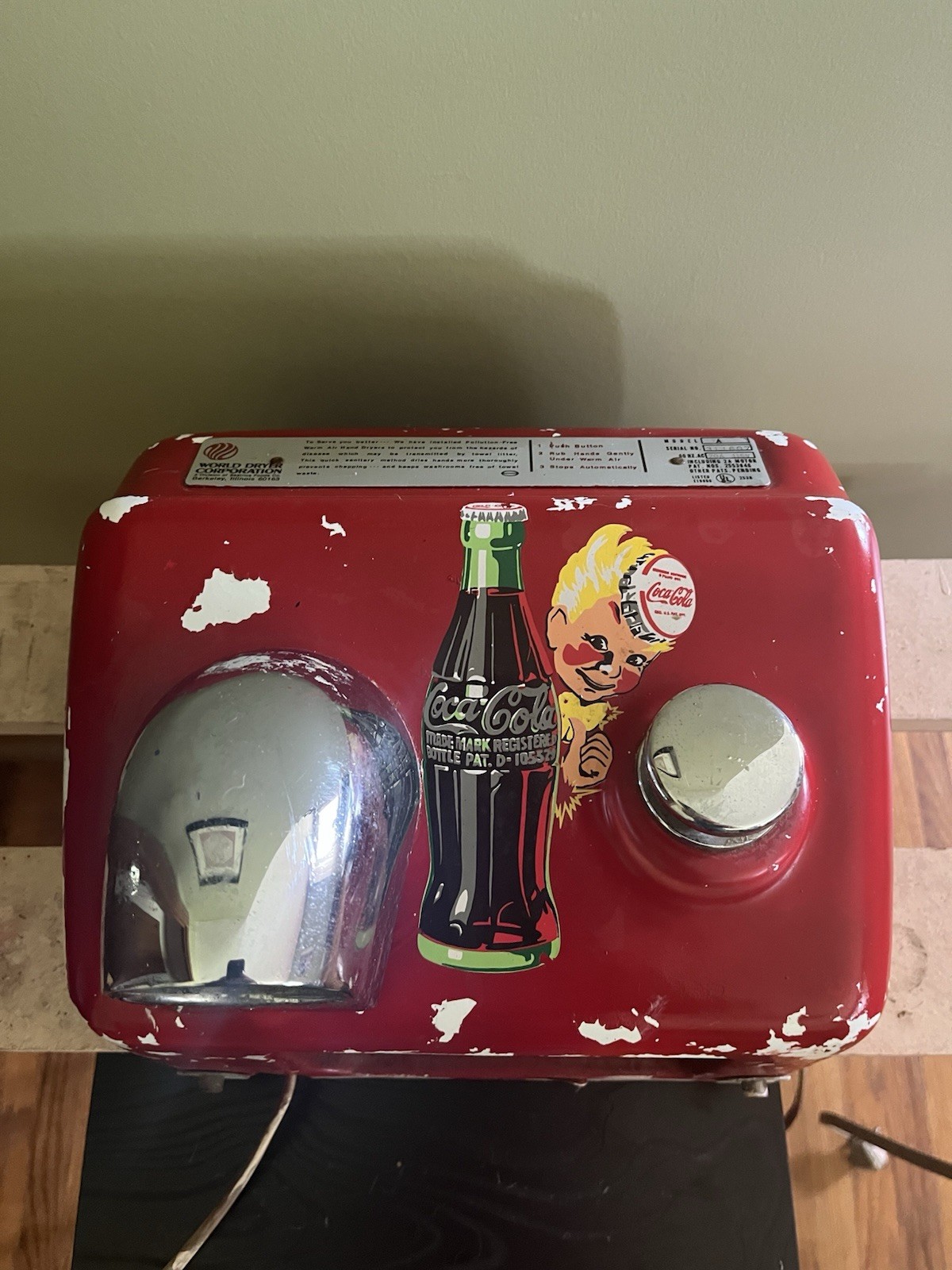 Vintage World Dryer Corporation Coca-Cola Hand Dryer - Blows Hot Air Vintage World Dryer Corporation Coca-Cola Hand Dryer - Blows Hot Air