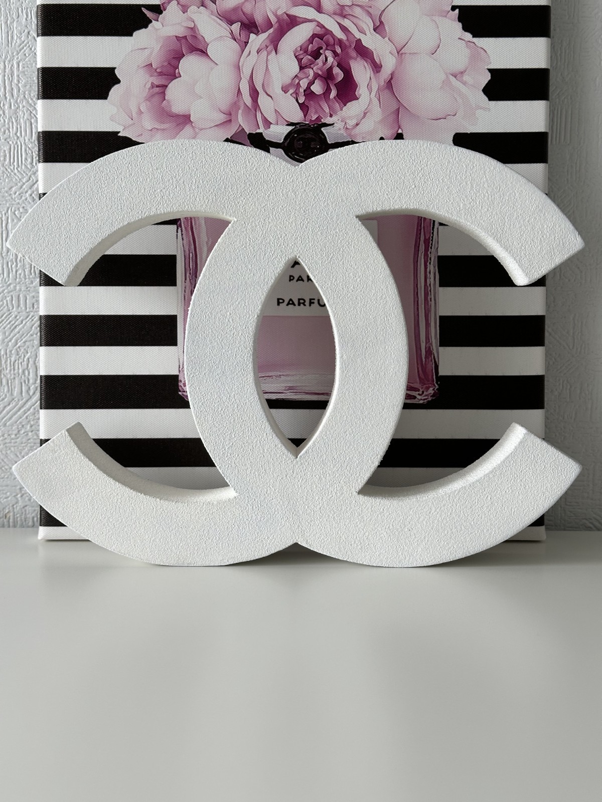 Chanel Logo White Store Display CoCo Mark Logo New Wooden