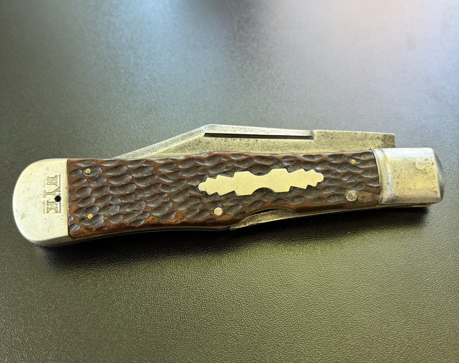 Antique New York Knife Co. 187 Large Single Blade Lockback Hunter Knife USA