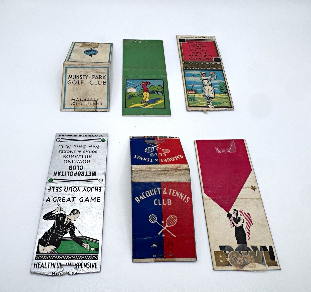 6 Vintage Sports Matchcovers Golf Colgate Munsey Park Encanto Tennis Bowling 6 Vintage Sports Matchcovers Golf Colgate Munsey Park Encanto Tennis Bowling