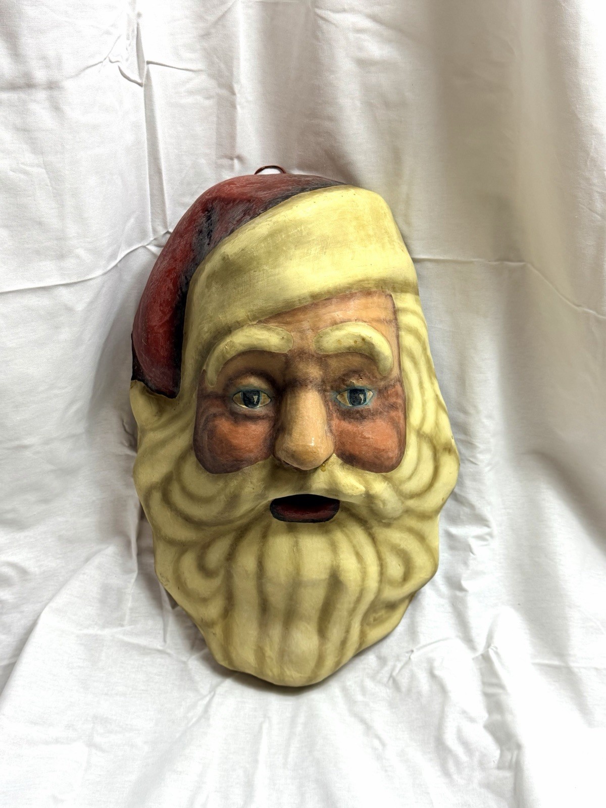 Vintage Large Paper Mache Santa Claus Wall Mask 19.5” Christmas Decor Hanging