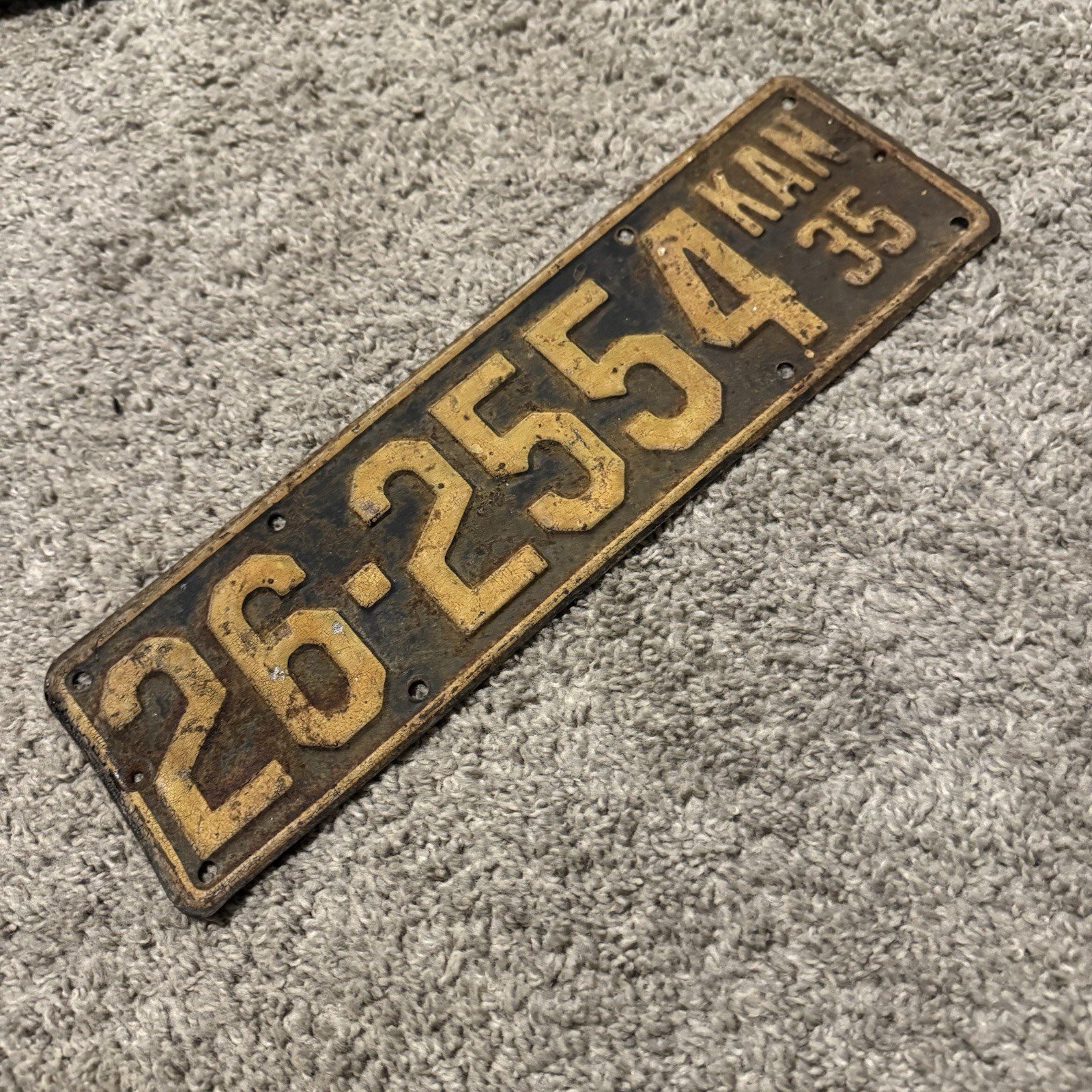 Vintage 1935 Kansas License Plate Tag 26-2554 McPherson County Antique Car