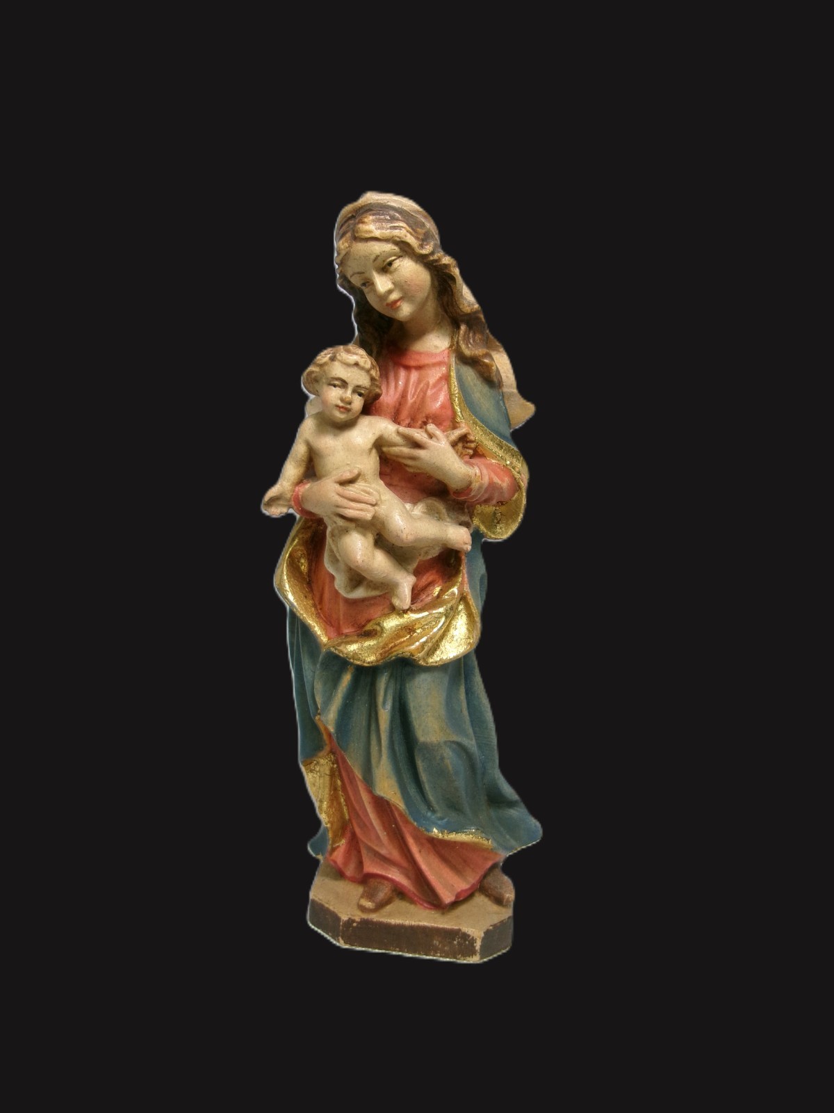 Vintage Oberammergau Hand Carved Wood Madonna & Child Figure - GERMANY