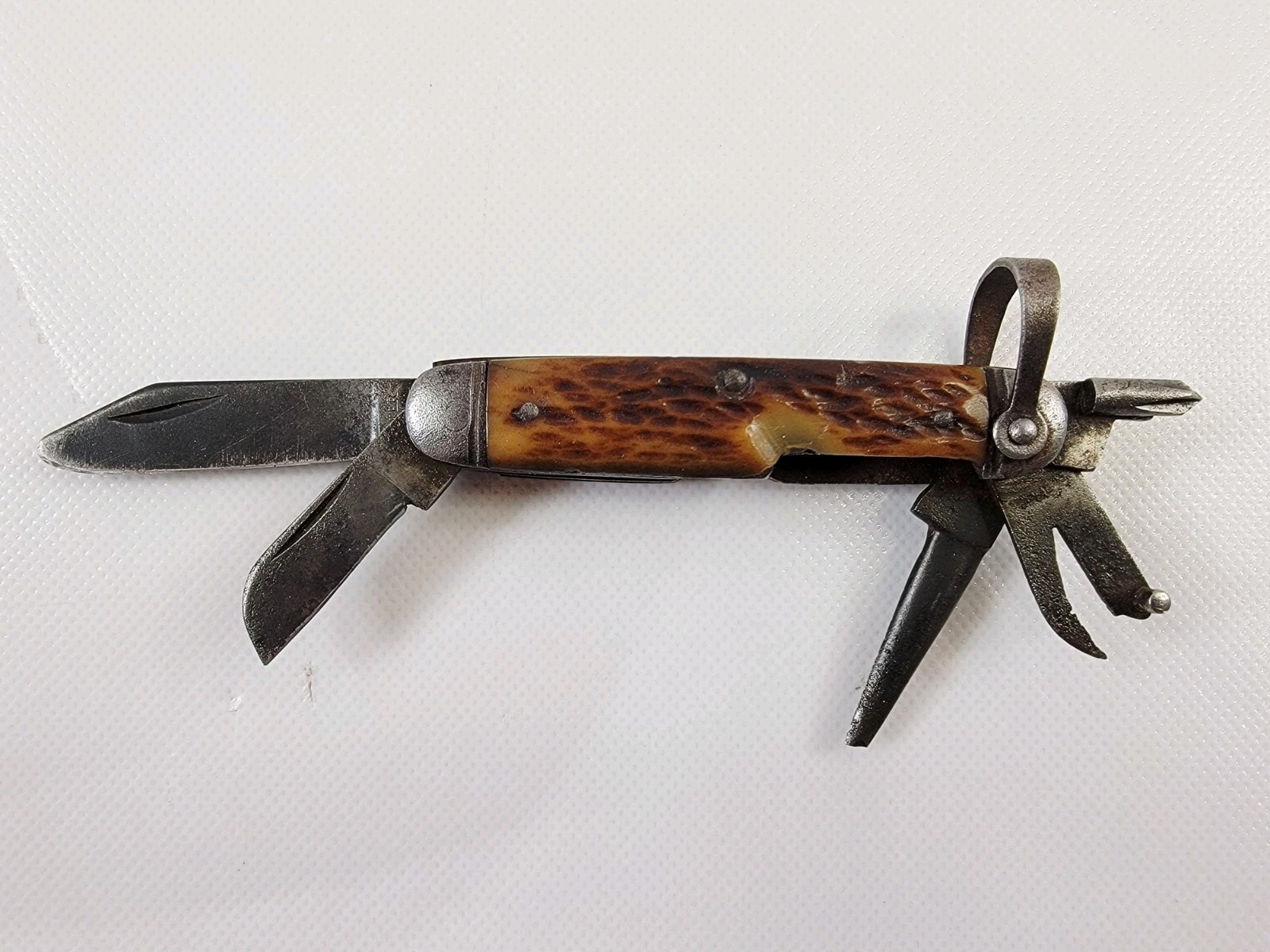WWII 10th Mountain Ulster Knife Co 5 Blade Multi-Tool Knife w/ Bone Handle US
