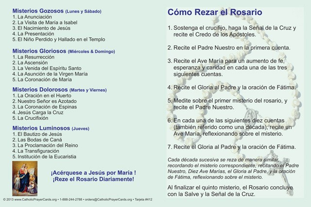 Como Rezar el Rosario LAMINATED Prayer Card, 3 Pack, with Two Free Bonus Cards