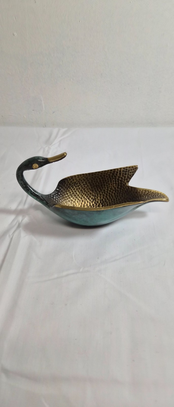 Vintage 1950's Oppenheim enameled brass duck trinket bowl