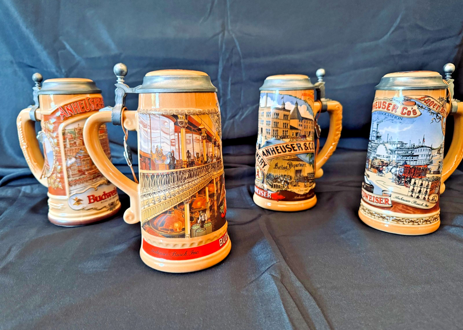 COMPLETE SET -4 Vintage 1988–1991 Anheuser Busch Classic Collection Beer Steins