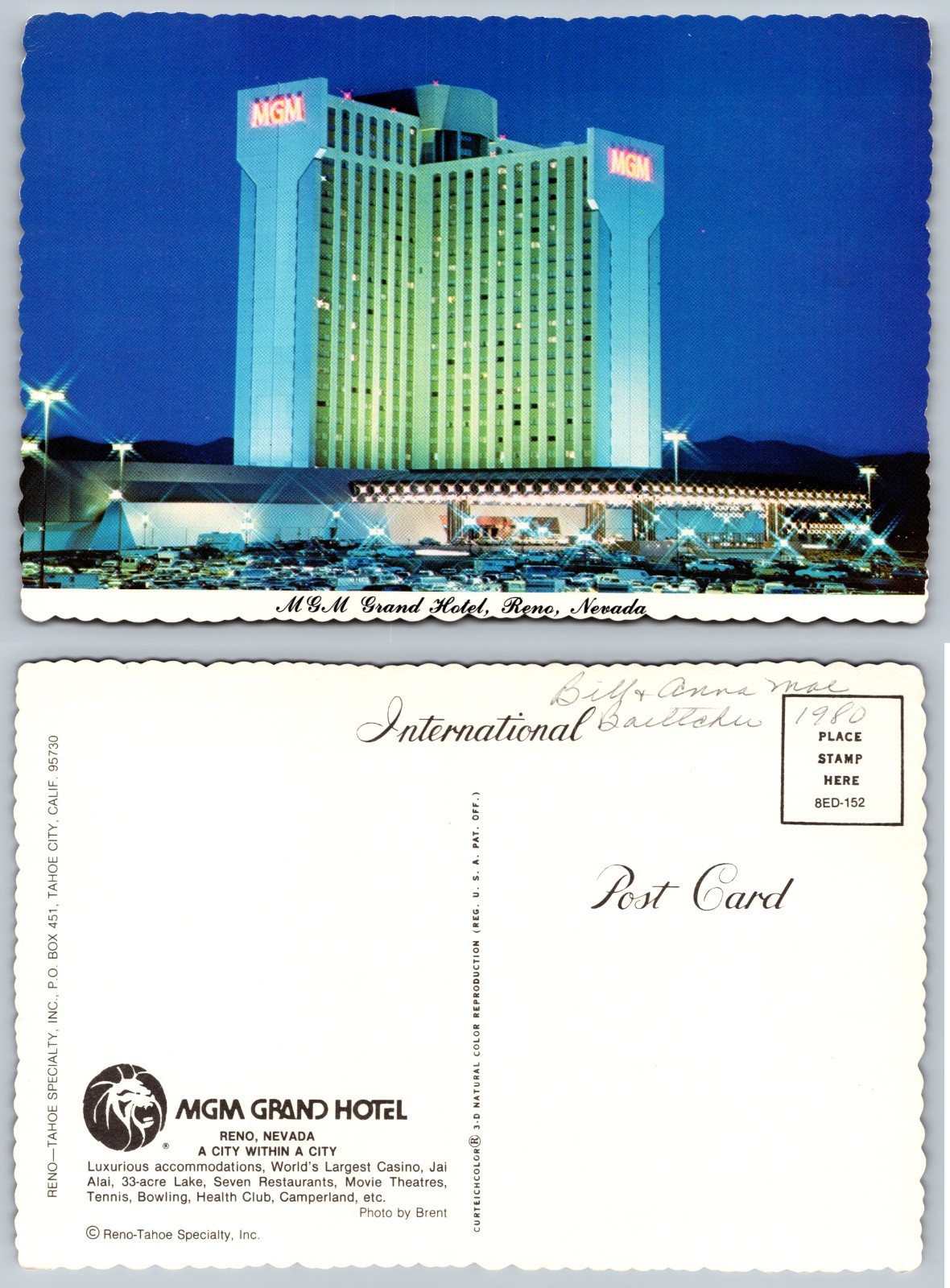 Continental MGM Grand Hotel Reno Nevada Postcard