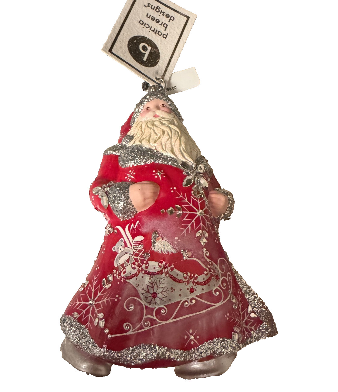 Patricia Breen Christmas Glass Ornament Santa Claus Blow me kiss- Minor Scratch Patricia Breen Christmas Glass Ornament Santa Claus Blow me kiss- Minor Scratch