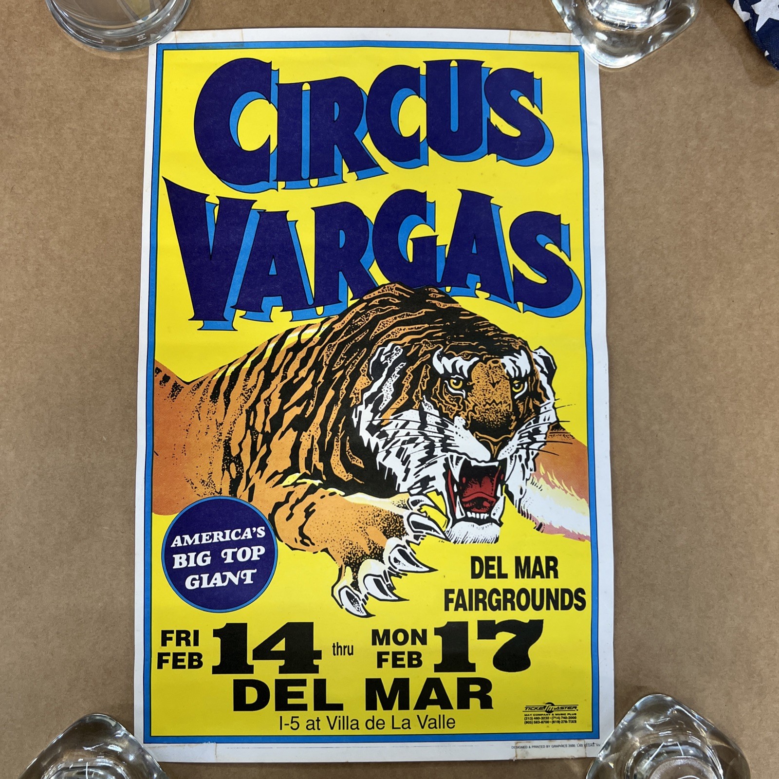 Vintage 1990s Del Mar Fairgrounds C￼ircus Vargas Circus Event Poster 17x11\