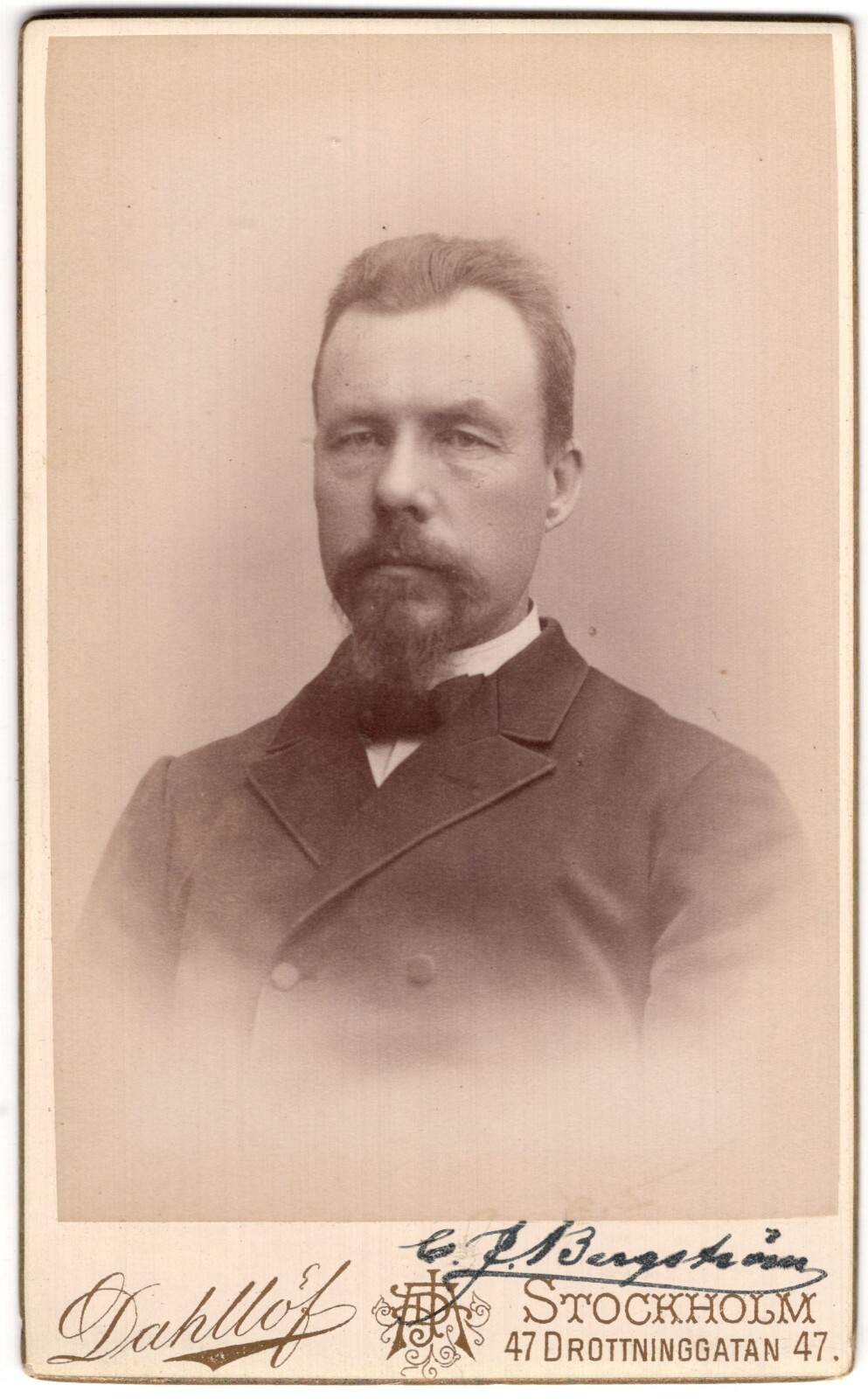 Antique CDV 1893 A. J. Dahllof Handsome Bearded Man In Suit Stockholm Sweden Antique CDV 1893 A. J. Dahllof Handsome Bearded Man In Suit Stockholm Sweden