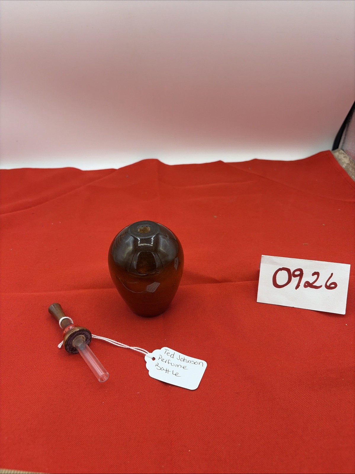 Ted Johnson Signed Handcrafted Wood empty Perfume bottle w/glass stopper 5”