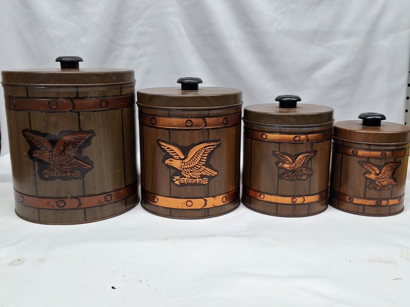 Vintage JL Clark Nesting Tin Canister Set American Eagle