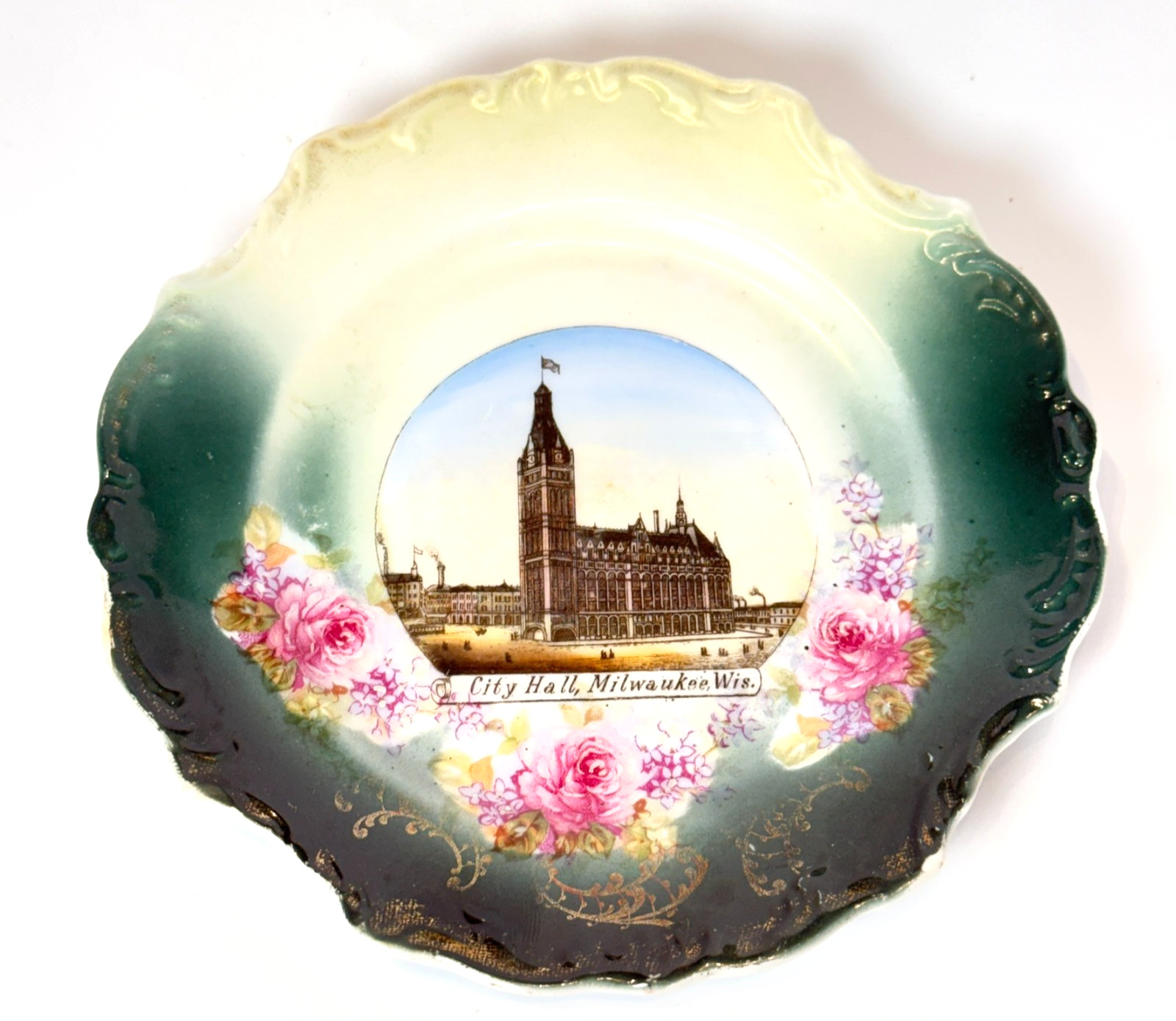 Milwaukee City Hall WI WISCONSIN Antique Souvenir China TRINKET DISH PLATE Milwaukee City Hall WI WISCONSIN Antique Souvenir China TRINKET DISH PLATE