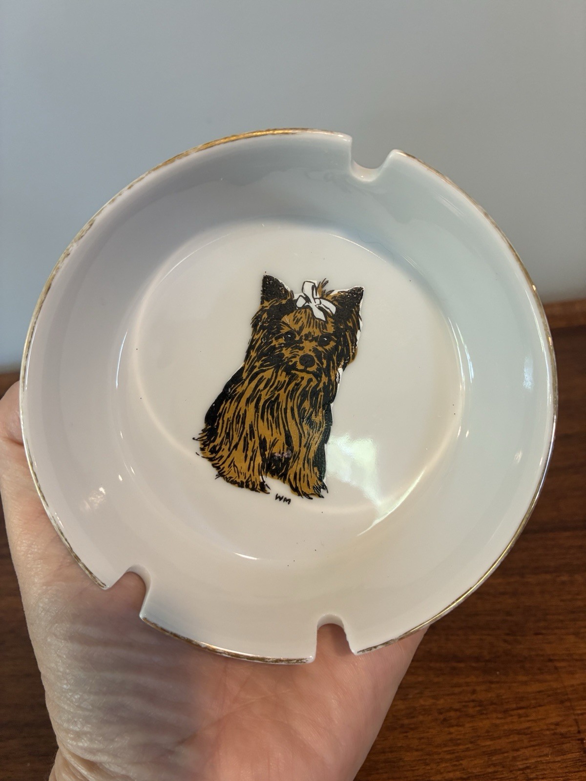 Vintage Yorkie Yorkshire Terrier Ashtray Trinket Dish Jewelry Holder Ceramic