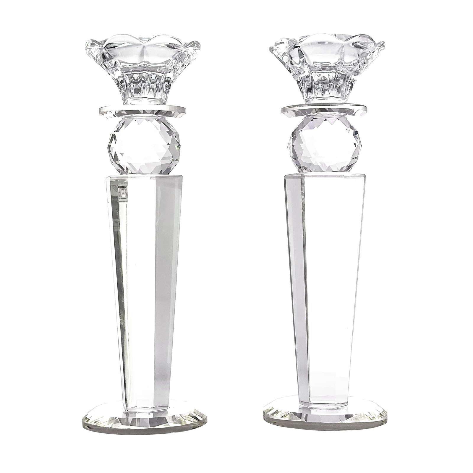 Allgala Set of 2 Crystal Glass Candlesticks – Reverse Tapered Pillar & Ball, 8.5 Allgala Set of 2 Crystal Glass Candlesticks – Reverse Tapered Pillar & Ball, 8.5