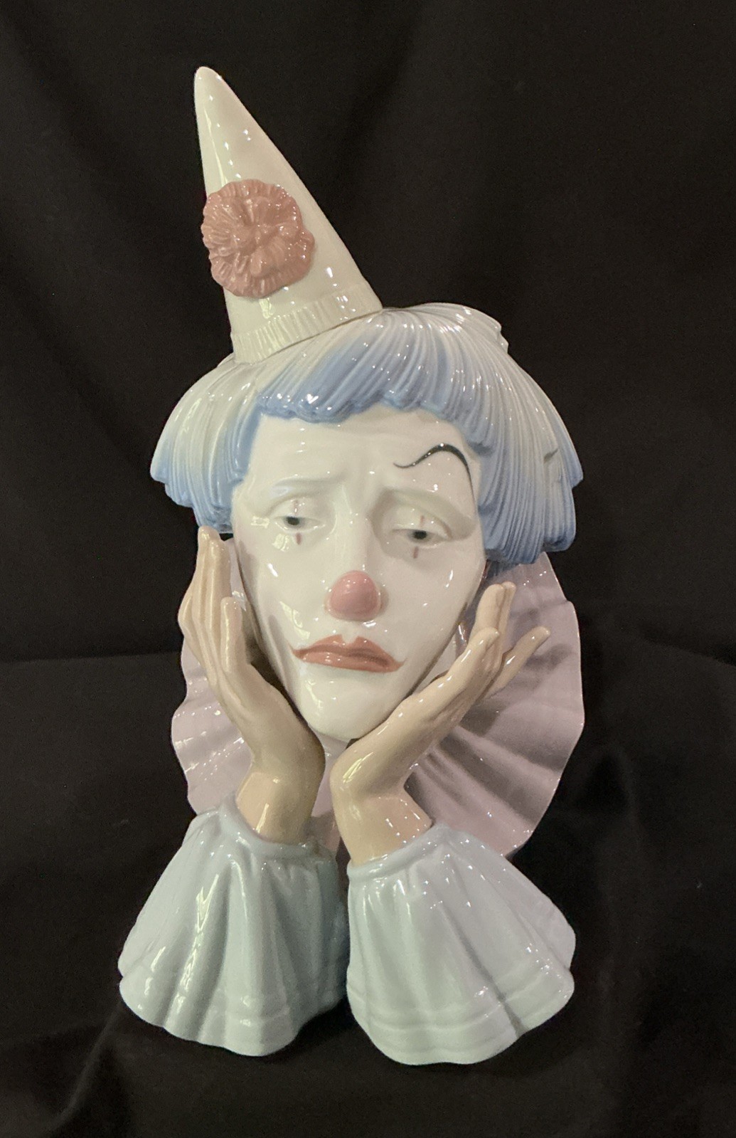 Vintage Lladro Spain Retired 1981 Sad Clown Jester Head Bust #5129 Porcelain Vintage Lladro Spain Retired 1981 Sad Clown Jester Head Bust #5129 Porcelain