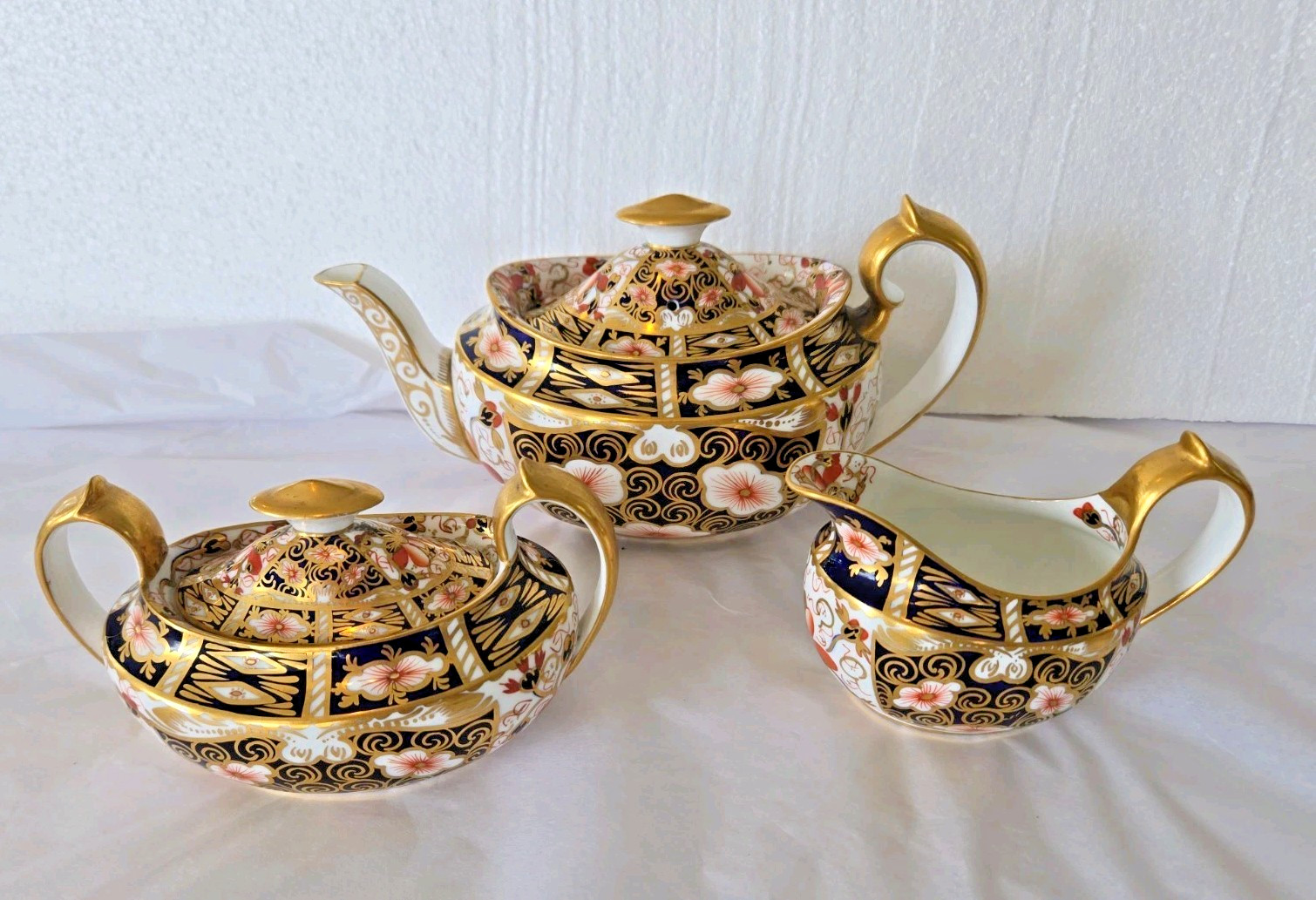 Antique 1927 Royal Crown Derby Traditional Imari 2451 Teapot Creamer Sugar Set