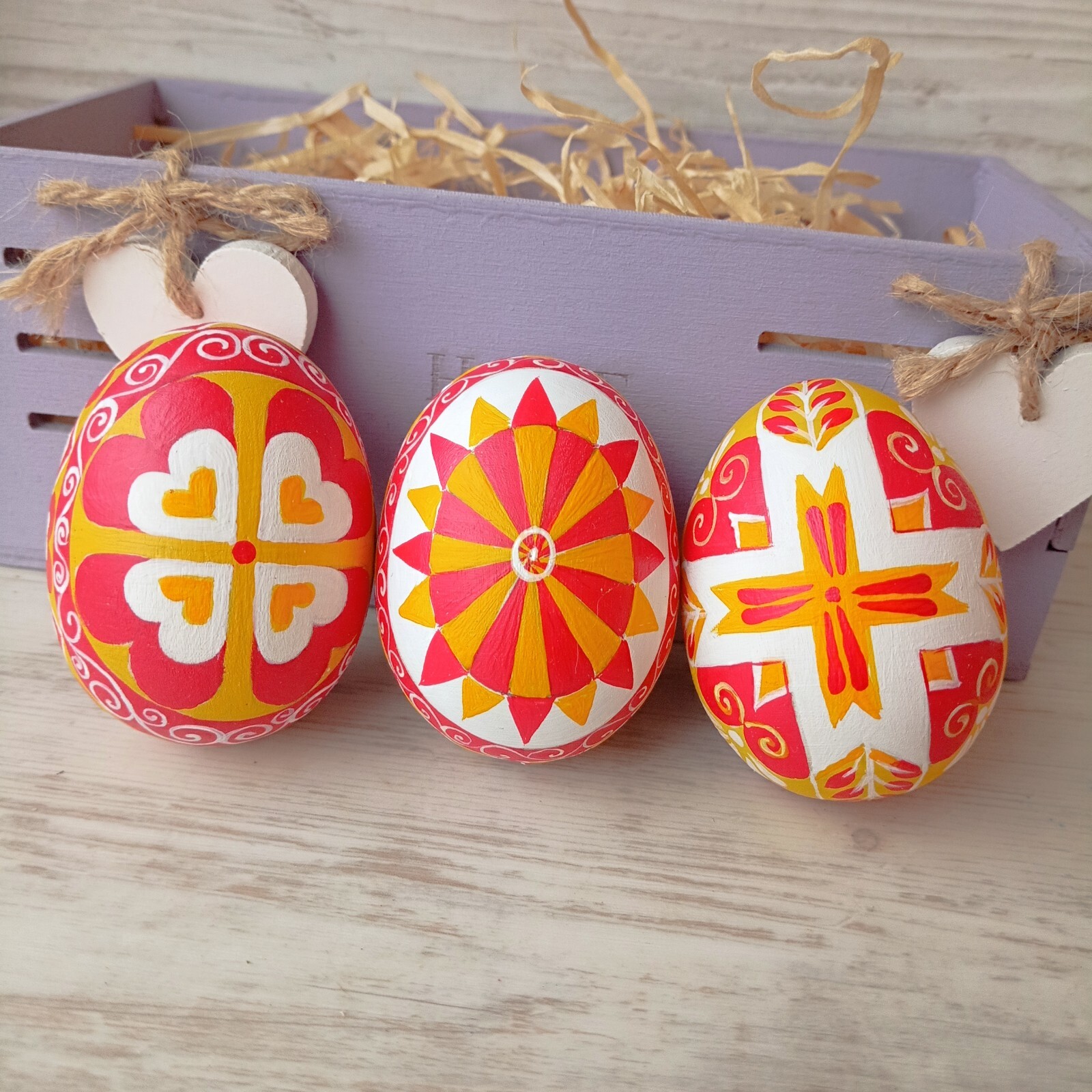 Easter Egg Ornaments Hand painted Wooden Eggs Ukrainian Pysanky Easter Gifts