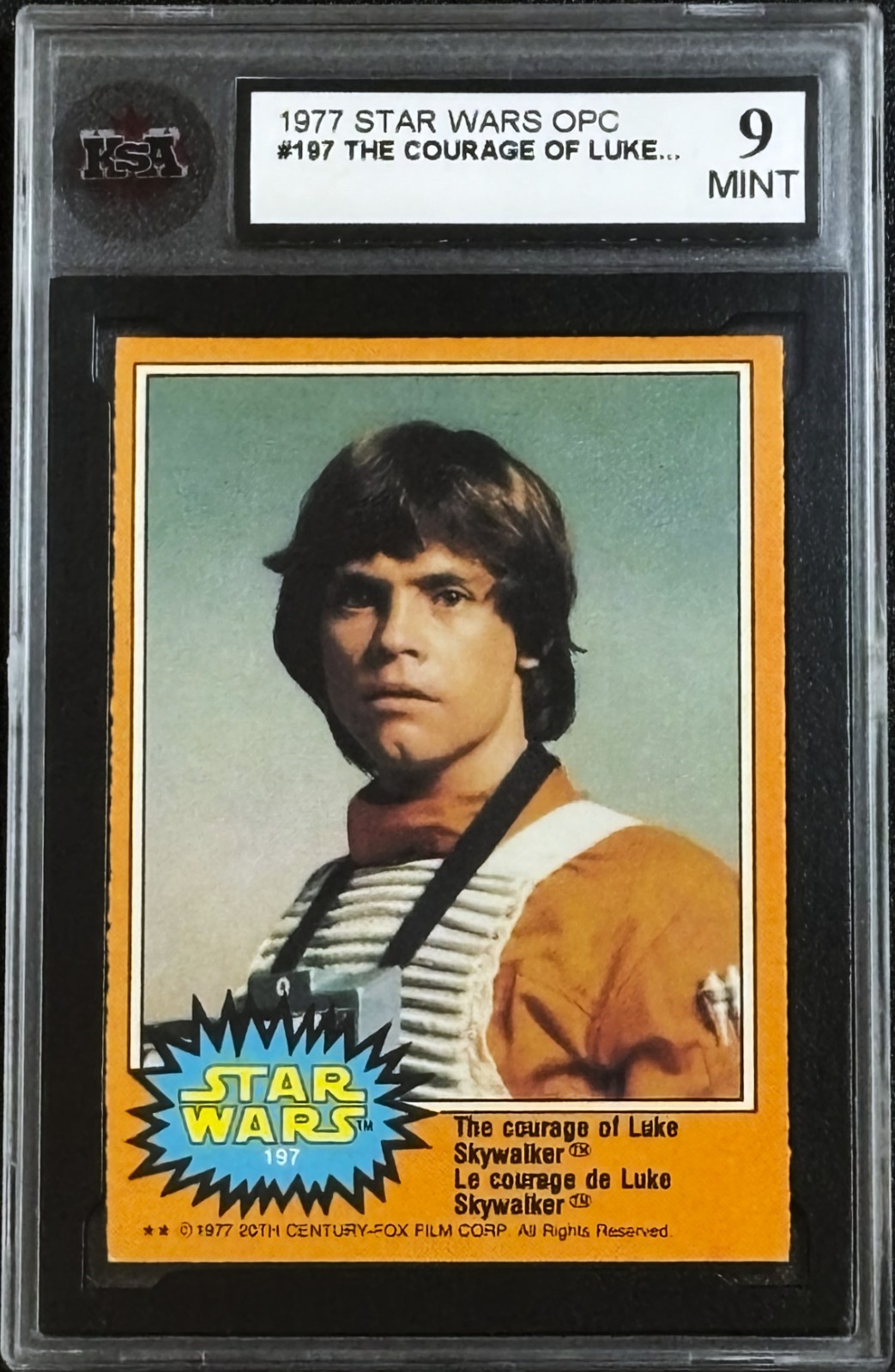 1977 O-Pee-Chee Star Wars 197 The Courage of Luke Skywalker OPC Card MINT KSA 9 1977 O-Pee-Chee Star Wars 197 The Courage of Luke Skywalker OPC Card MINT KSA 9