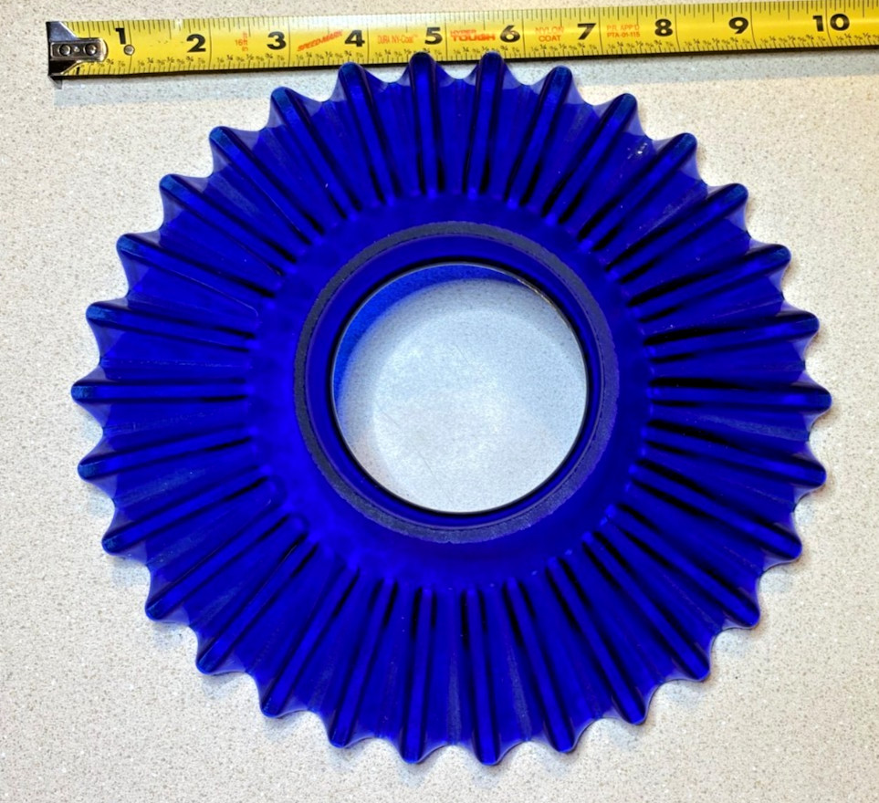 Vintage Cobalt Blue Ruffled Petticoat Glass Oil Lamp Shade with 2-3/4