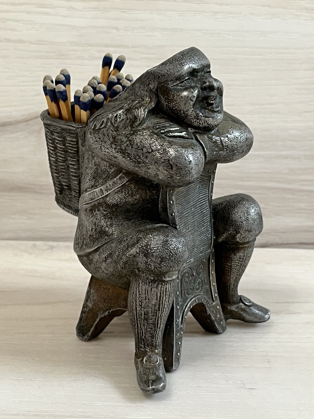 RARE VHTF Antique 1877 Spelter Victorian Colonial Man Match Holder NO HAT RARE VHTF Antique 1877 Spelter Victorian Colonial Man Match Holder NO HAT