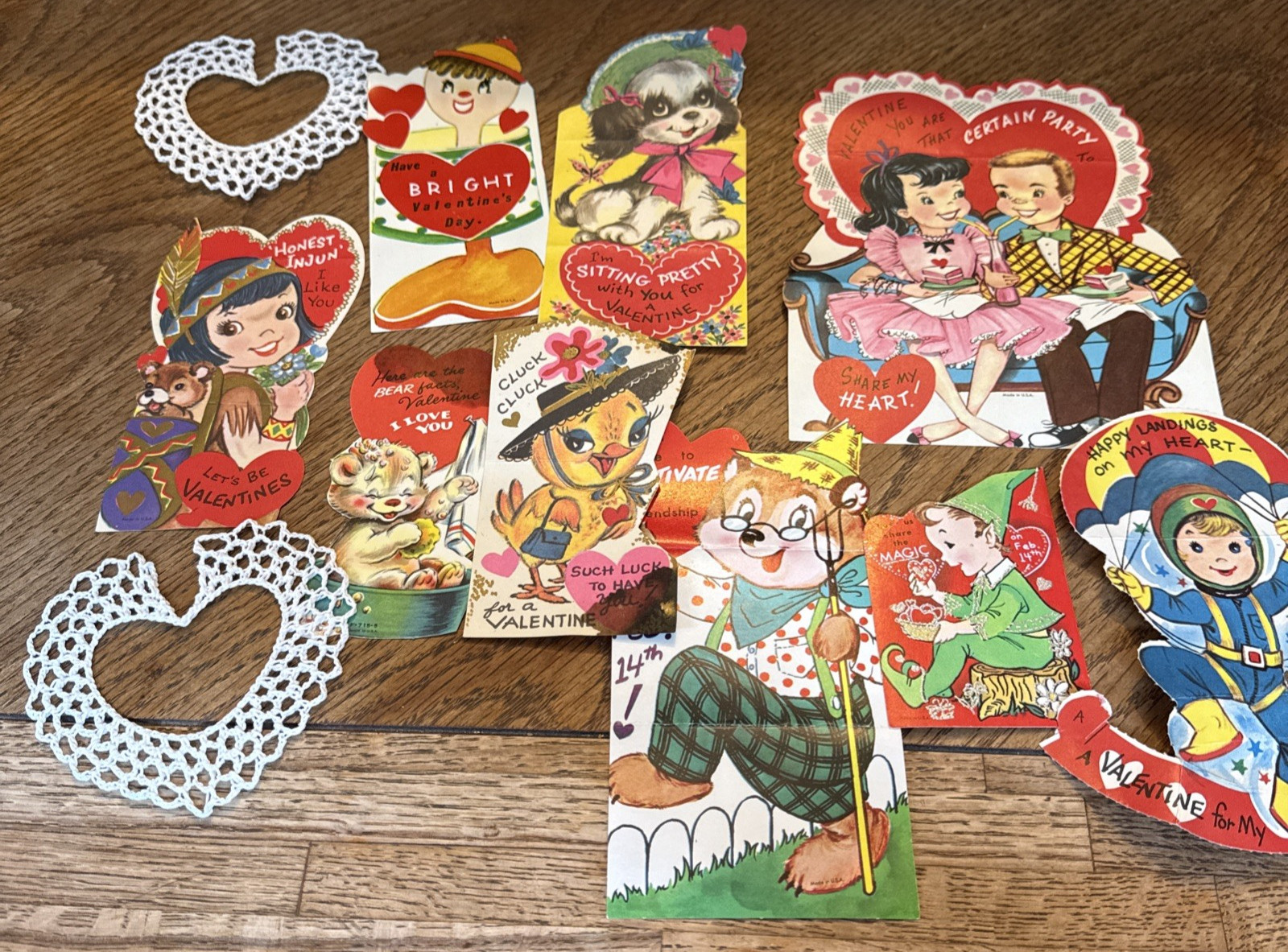 Childrens Valentine Cards Ephemera Scrapbook Starched Lace Hearts Vintage Lot 11