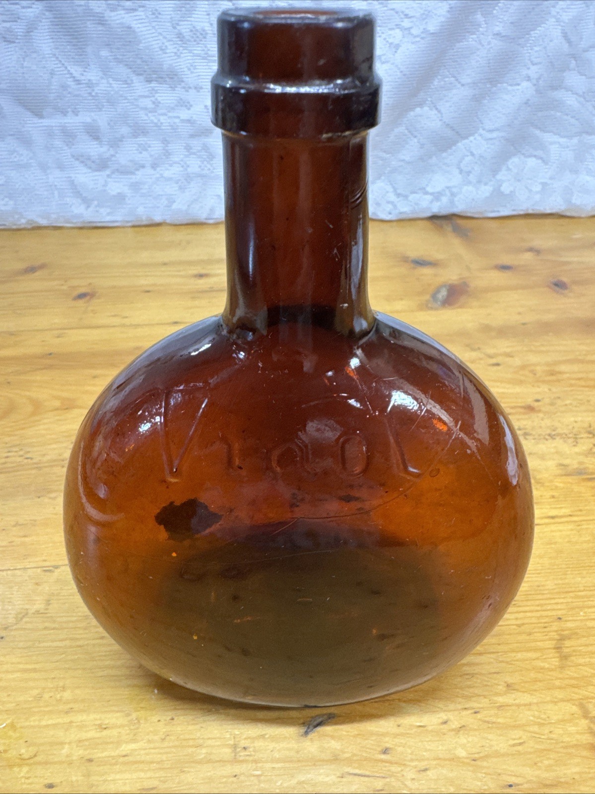 Amber VINOL COD Liver Oil Private Mould April 19 1898 Empty Medicine Bottle