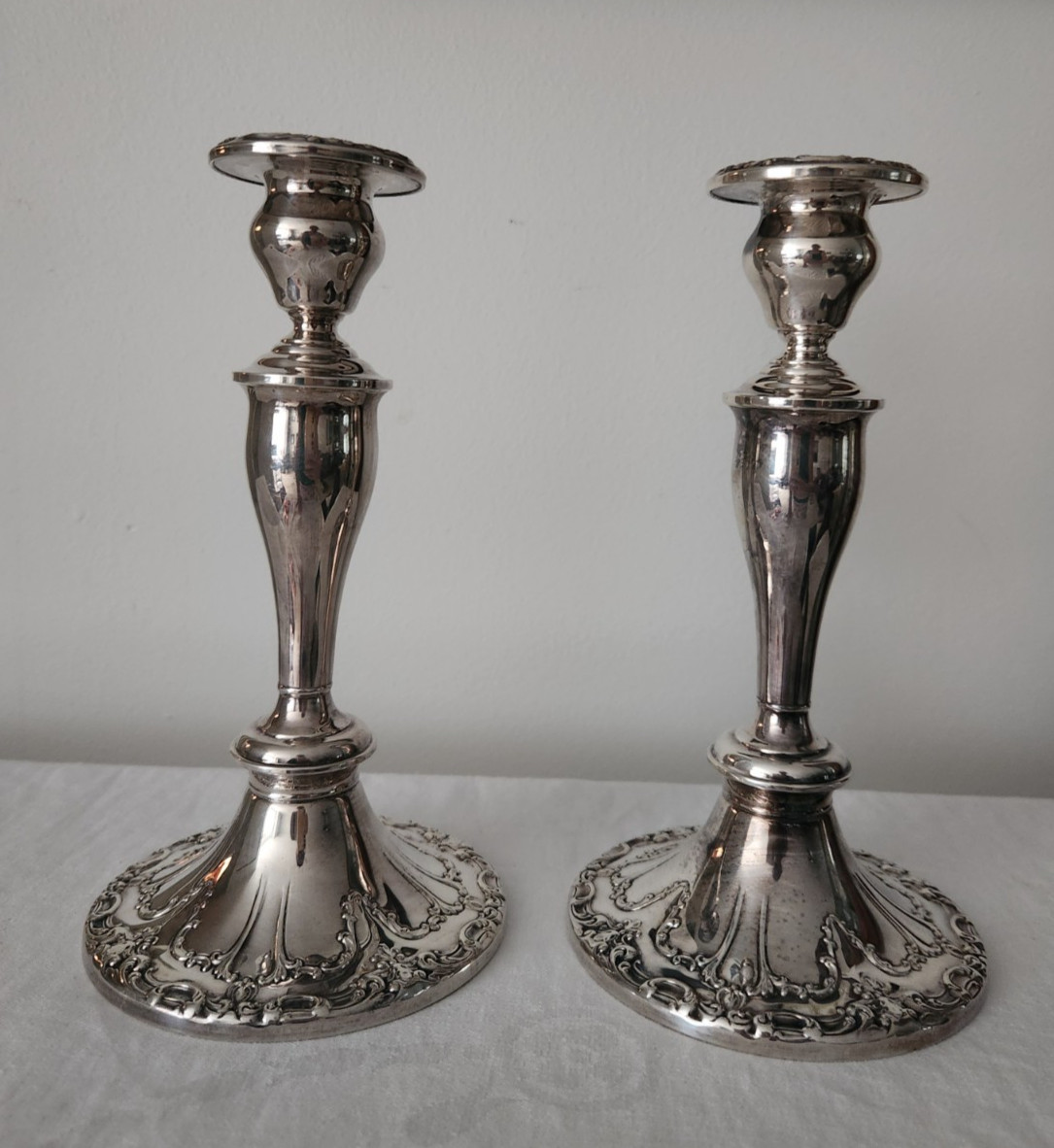 VINTAGE Gorham Rose Scroll Candleholder PAIR Silver YC 1383 Candlestick VINTAGE Gorham Rose Scroll Candleholder PAIR Silver YC 1383 Candlestick