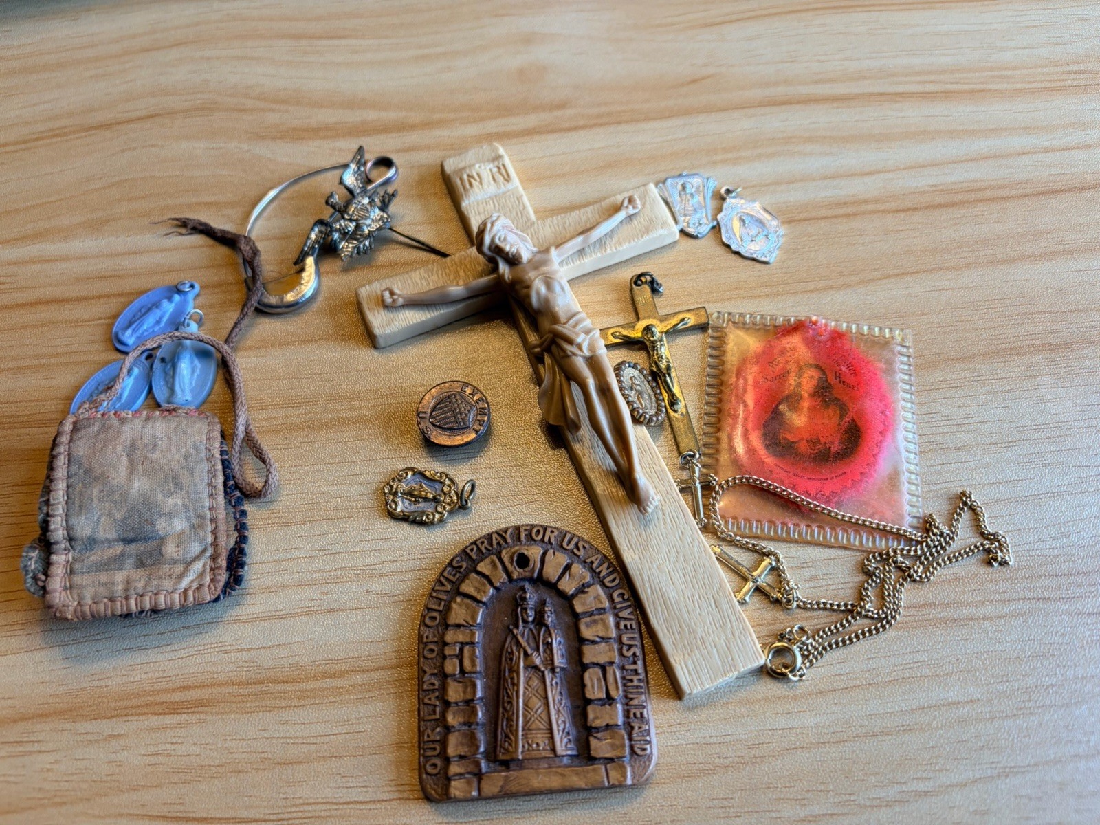 Antique Roman Catholic Artifacts Crucifix & Medallions