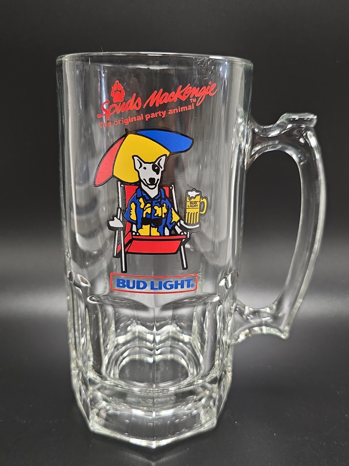 Vtg Spuds MacKenzie Beer Glass Mug Budweiser Bud Light 1987 Party 32oz Logo