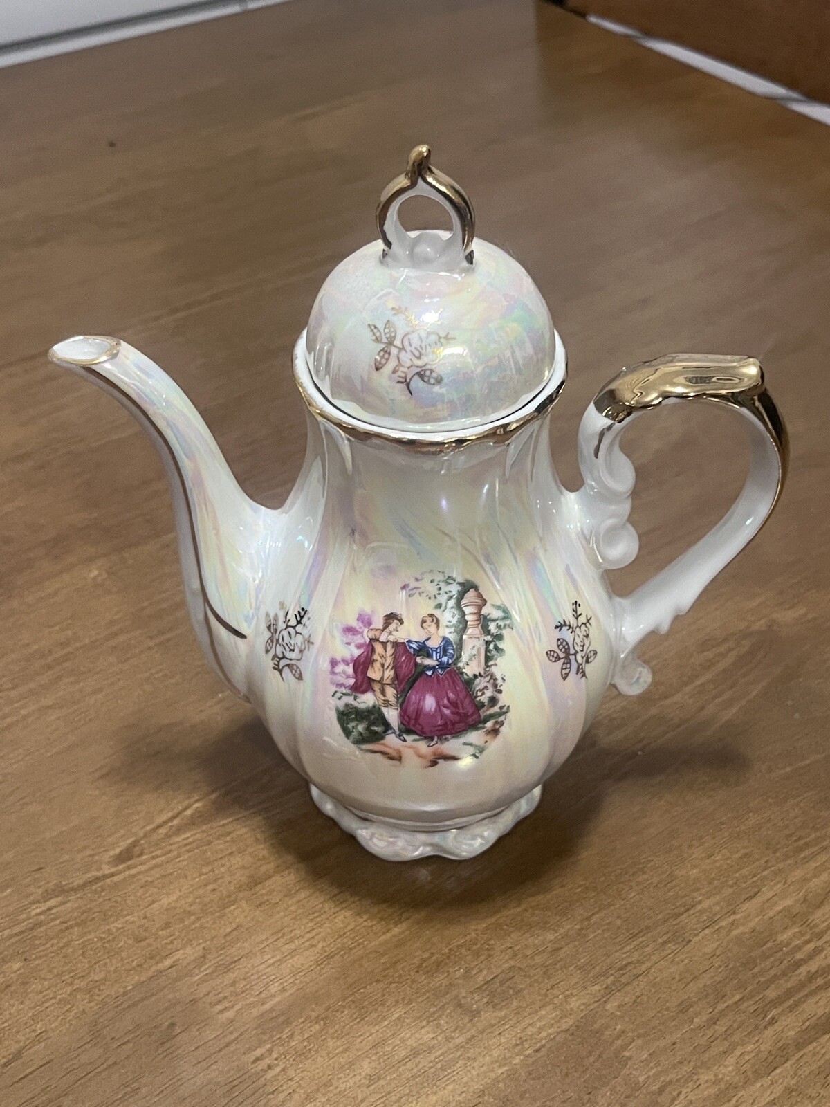 Vintage FRESH China Hand Painted JAPAN Lusterware TEAPOT Gold Trim & Lid 8”