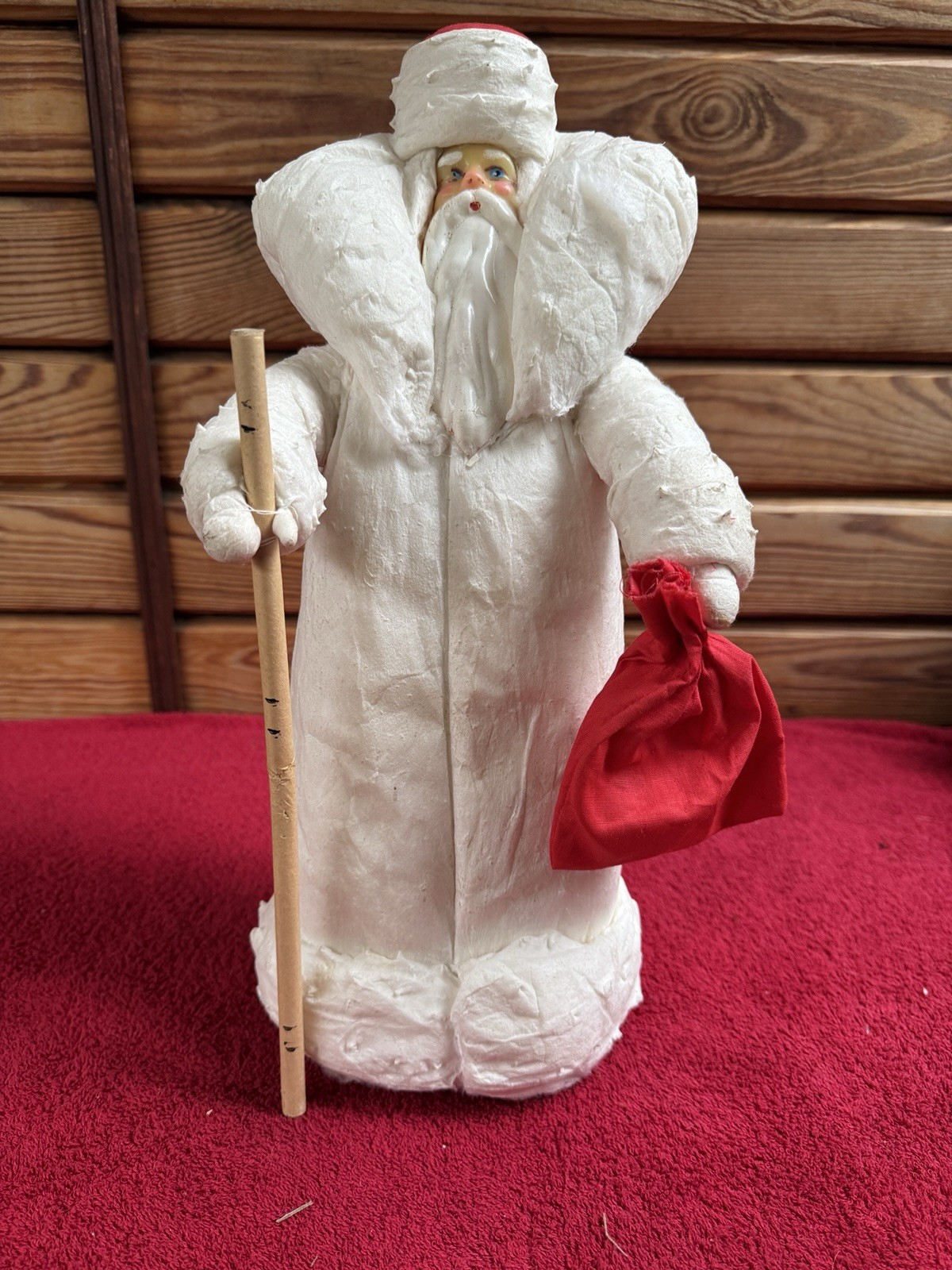 Soviet Vintage Ded Moroz Father Frost Santa Cotton Paper Mache Figurine 38cm