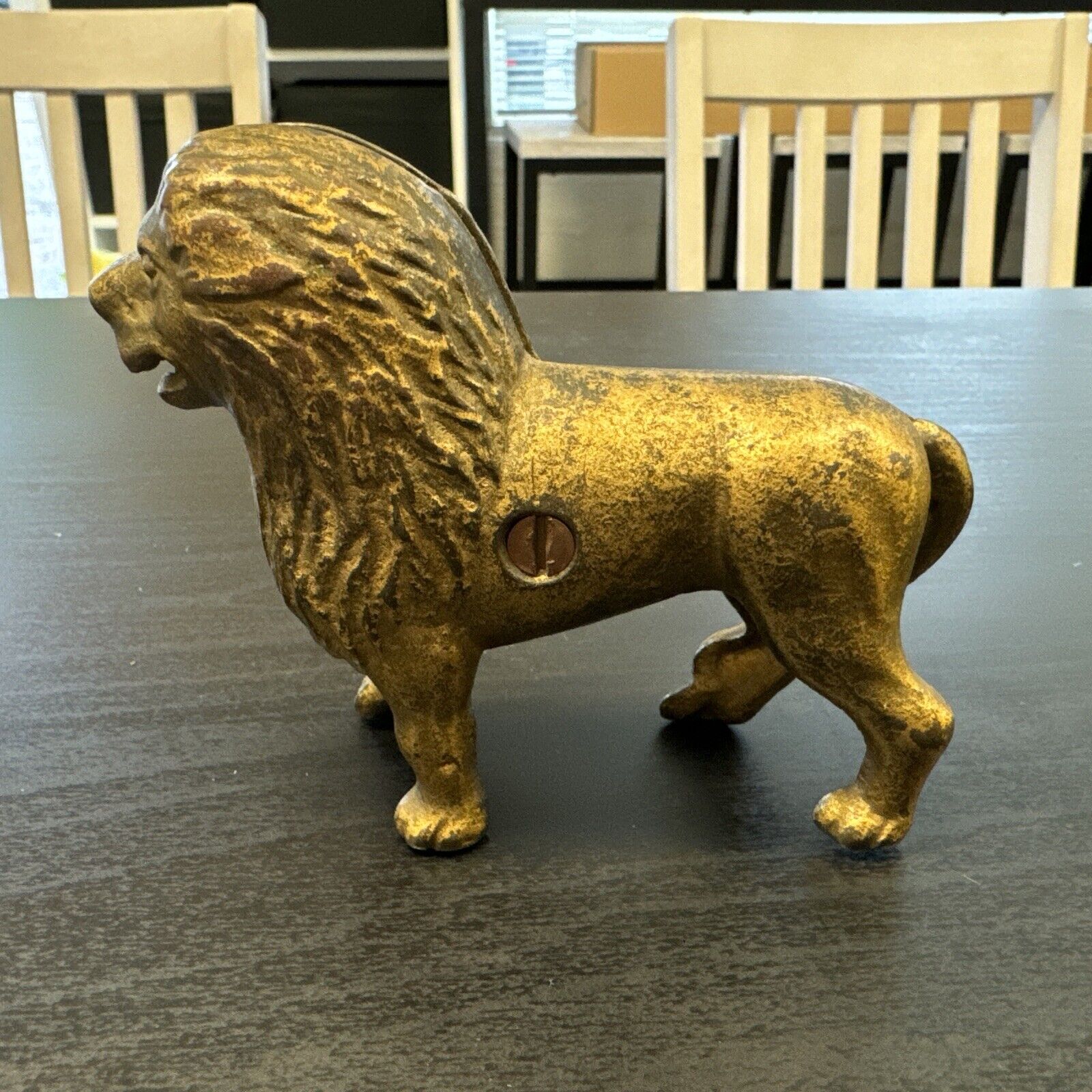 Vintage 2-Piece Cast Iron Metal Animal Lion Coin/Penny Bank Carnival Piggy Bank