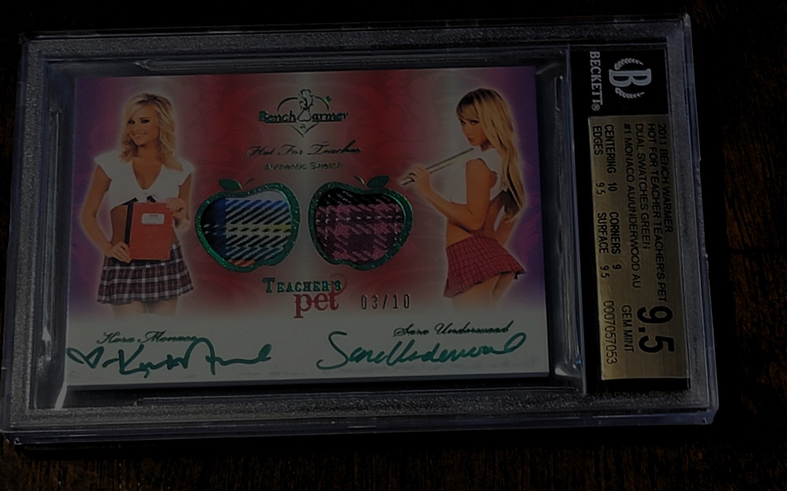 2011 BENCHWARMER  HOT 4 TEACHER PET MONACO & UNDERWOOD DUAL SWATCH AUTO BGS 9.5