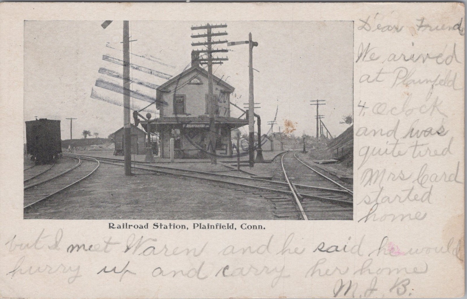 Railroad Depot Plainfield CT Tracks Caboose Signal Jamestown Stamp 1907 Postcard