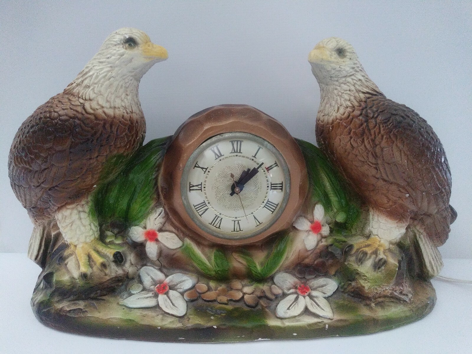 Chalkware Plaster Eagle Clock With Lanshire Movement