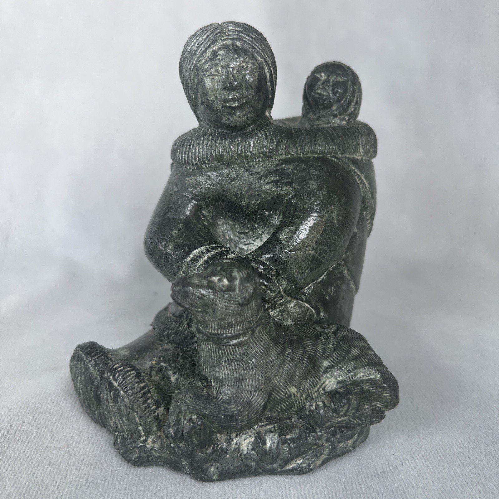 The Wolf Sculptures A Wolf Original-Eskimo Inuit Mother Child Dog 5.5\