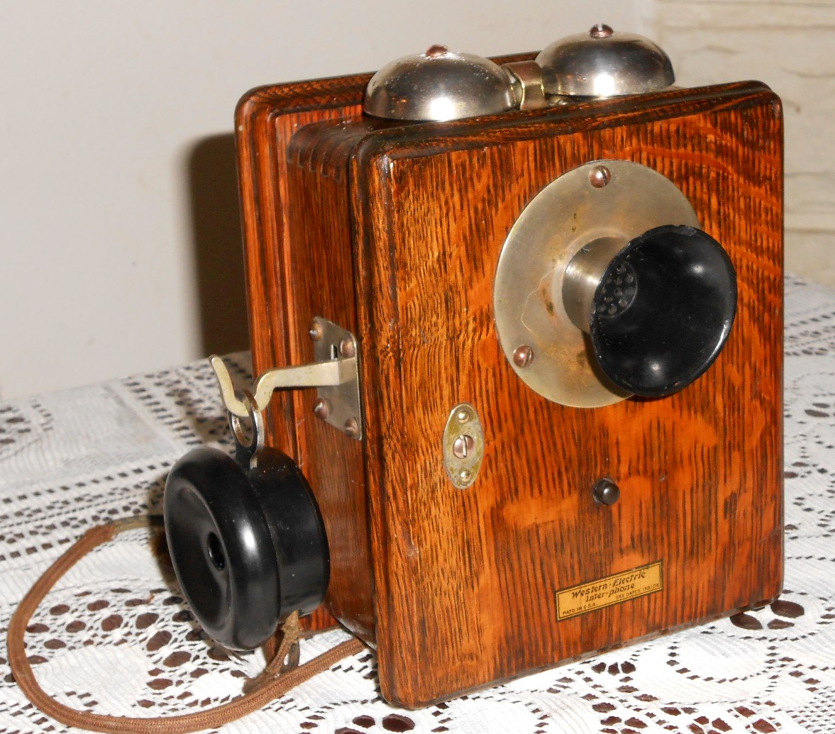 Antique 1900's WESTERN ELECTRIC INTER-PHONE OAK & BAKELITE COMPLETE VERY NICE
