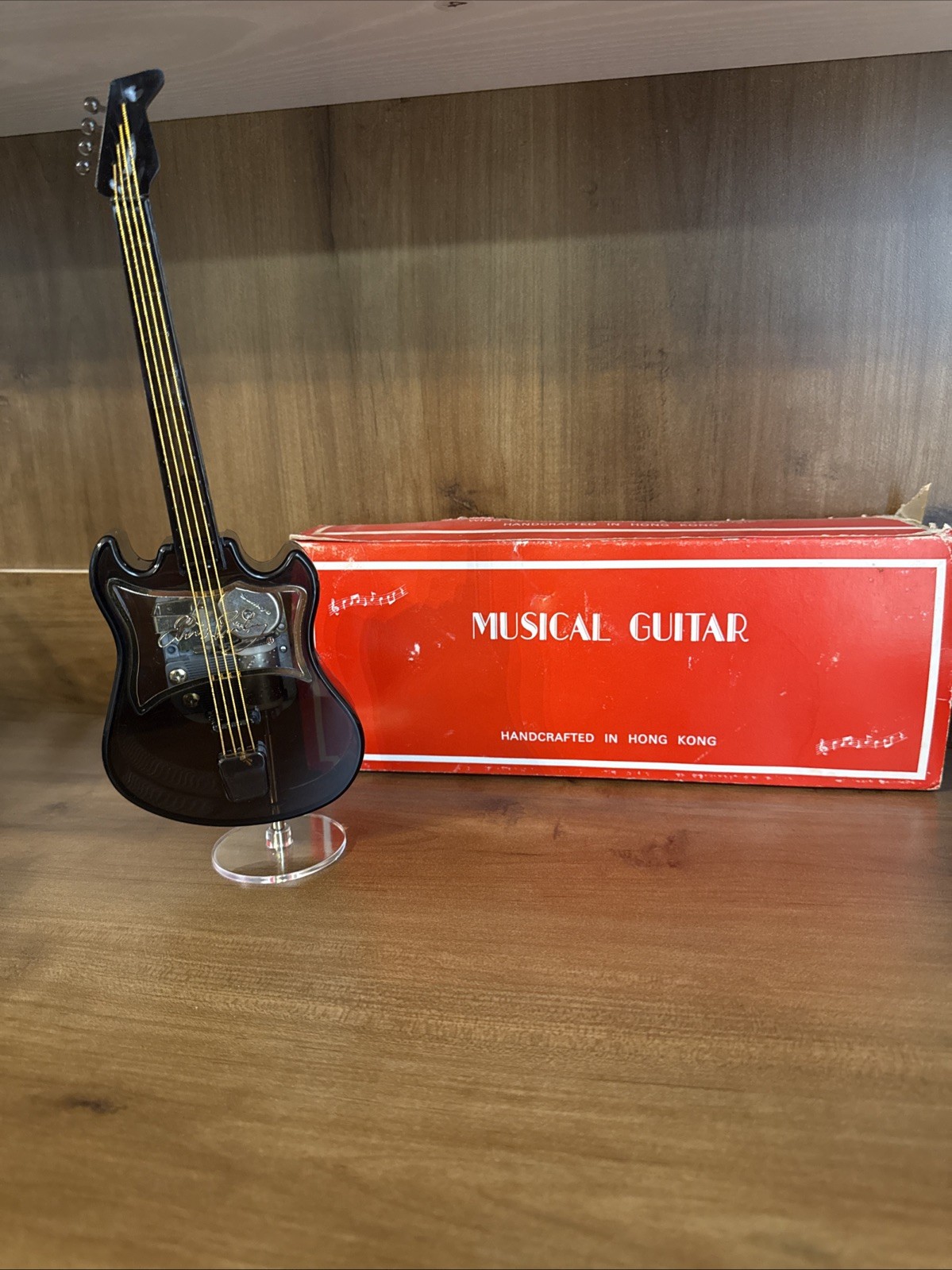 Vintage Sankyo Miniature Black Guitar Music Box w/ Stand & Original Box Elvis P Vintage Sankyo Miniature Black Guitar Music Box w/ Stand & Original Box Elvis P