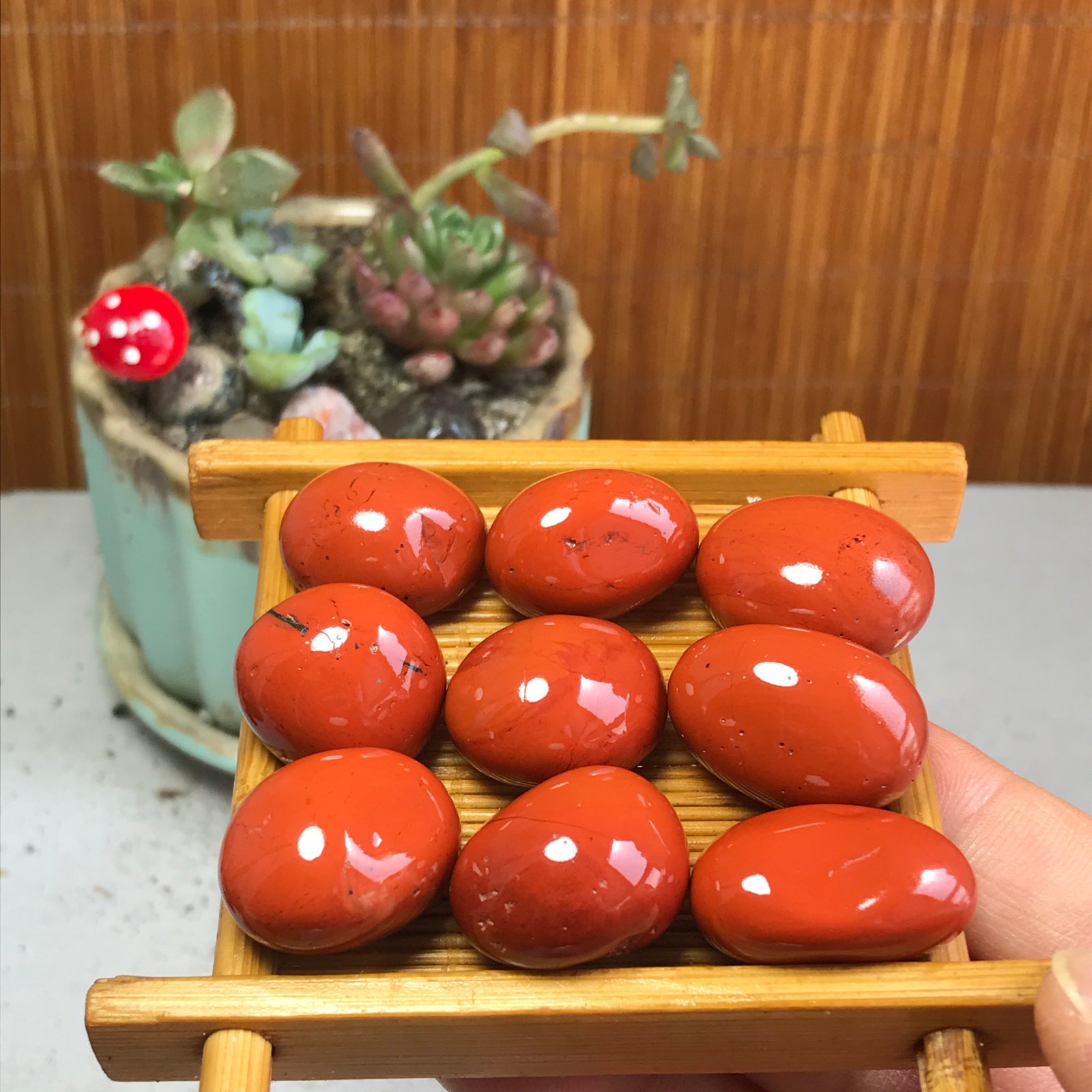 9Pcs Natural red jasper Stone Quartz Crystal Tumbled Reiki Stone Healing A4802