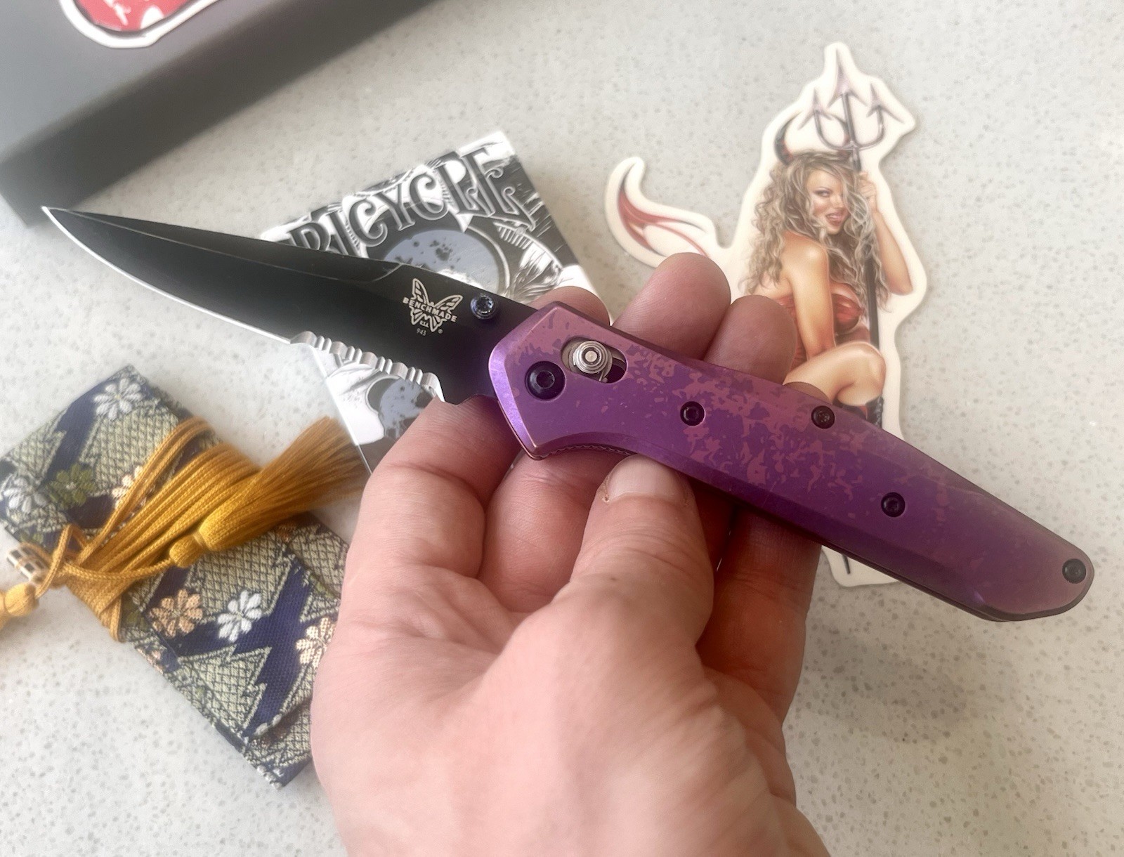 Benchmade 943 Osborne 1/1  Special PURPLE TITANIUM LIMITED RARE, BIKER Class